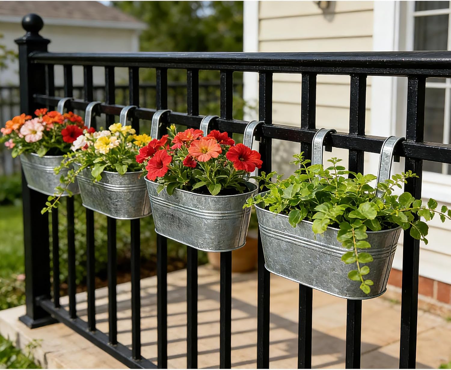 8 Pack 10" Galvanized Hanging Railing Planters with Hooks and Drainage | Rustproof, Detachable hooks, Drainage hole
