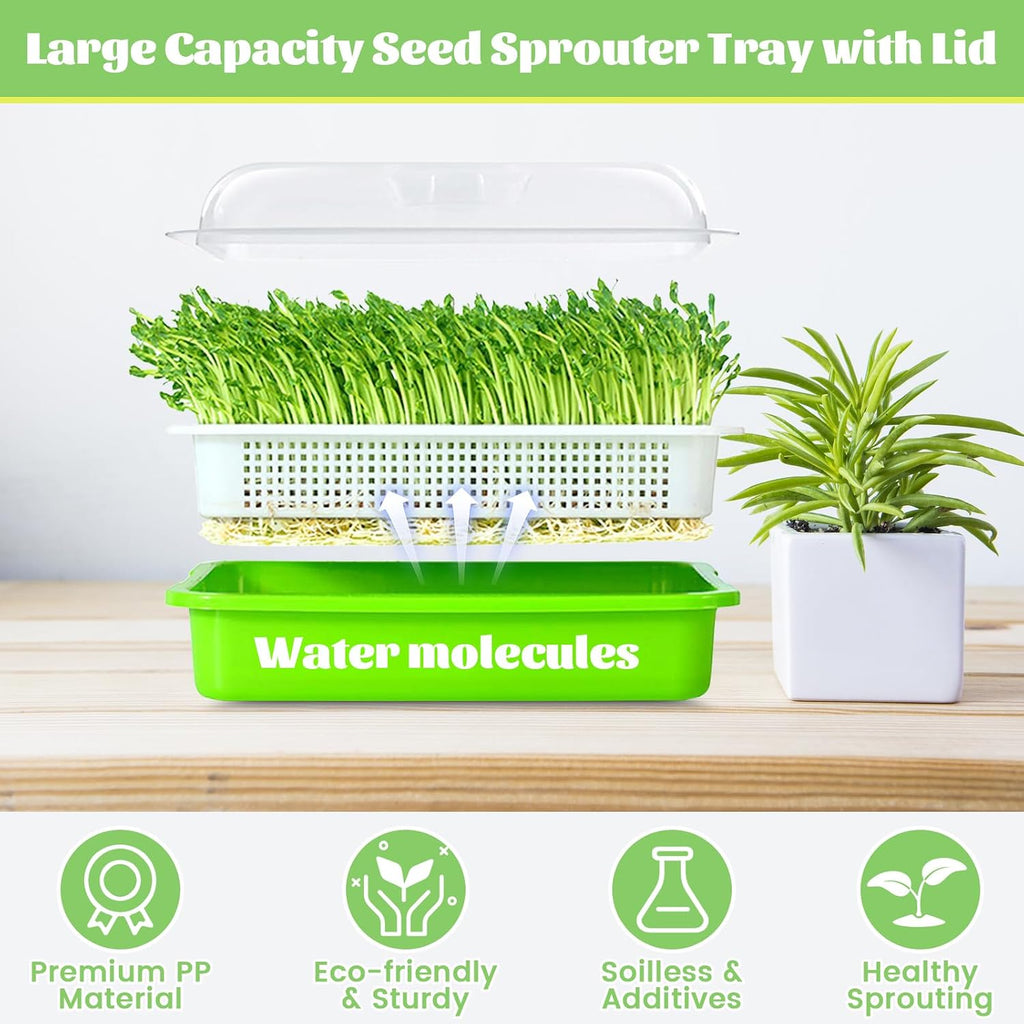 5 Pack Seed Sprouter Trays with Lids- Soil-Free Cultivation Germination Tray, BPA Free Micro Greens Growing Trays Seed