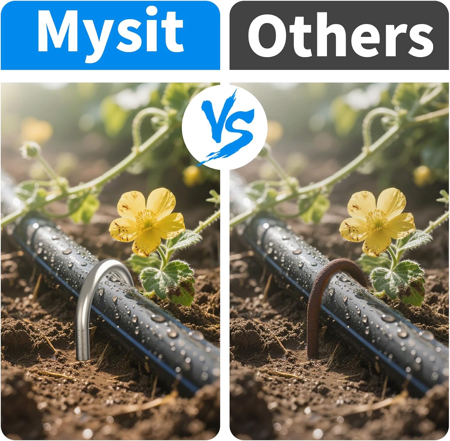 MySit 6 Inch 100 Pack U Shaped Galvanized Drip Irrigation Stakes 11 Gauge | Heavy Duty Landscape Staples Garden Stakes