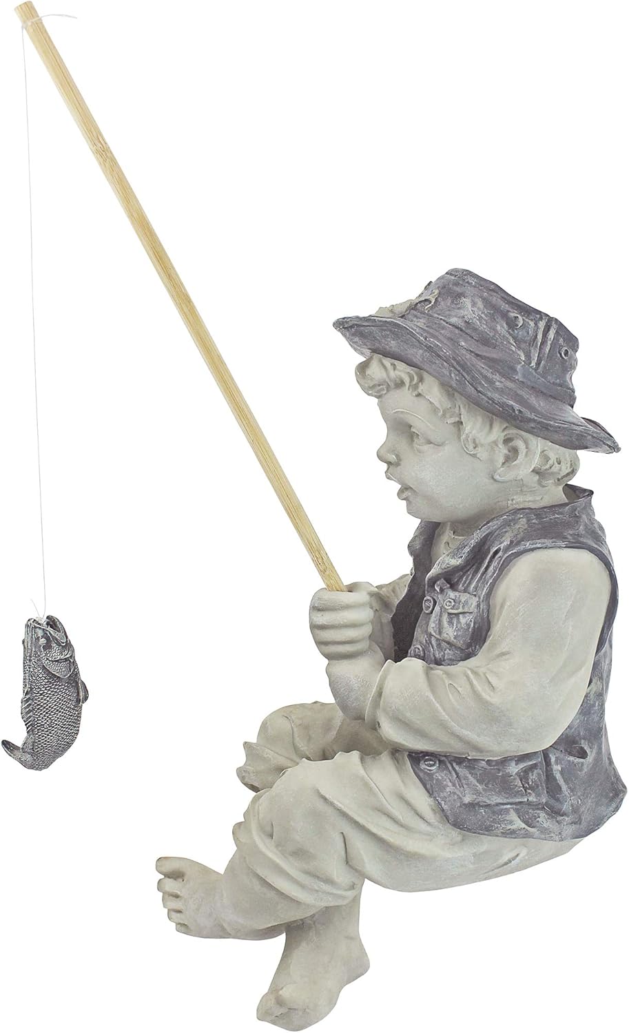Design Toscano Frederic the Little Fisherman of Avignon Boy Fishing Garden Statue, 15 Inch Tall, Cast Stone Resin, Two