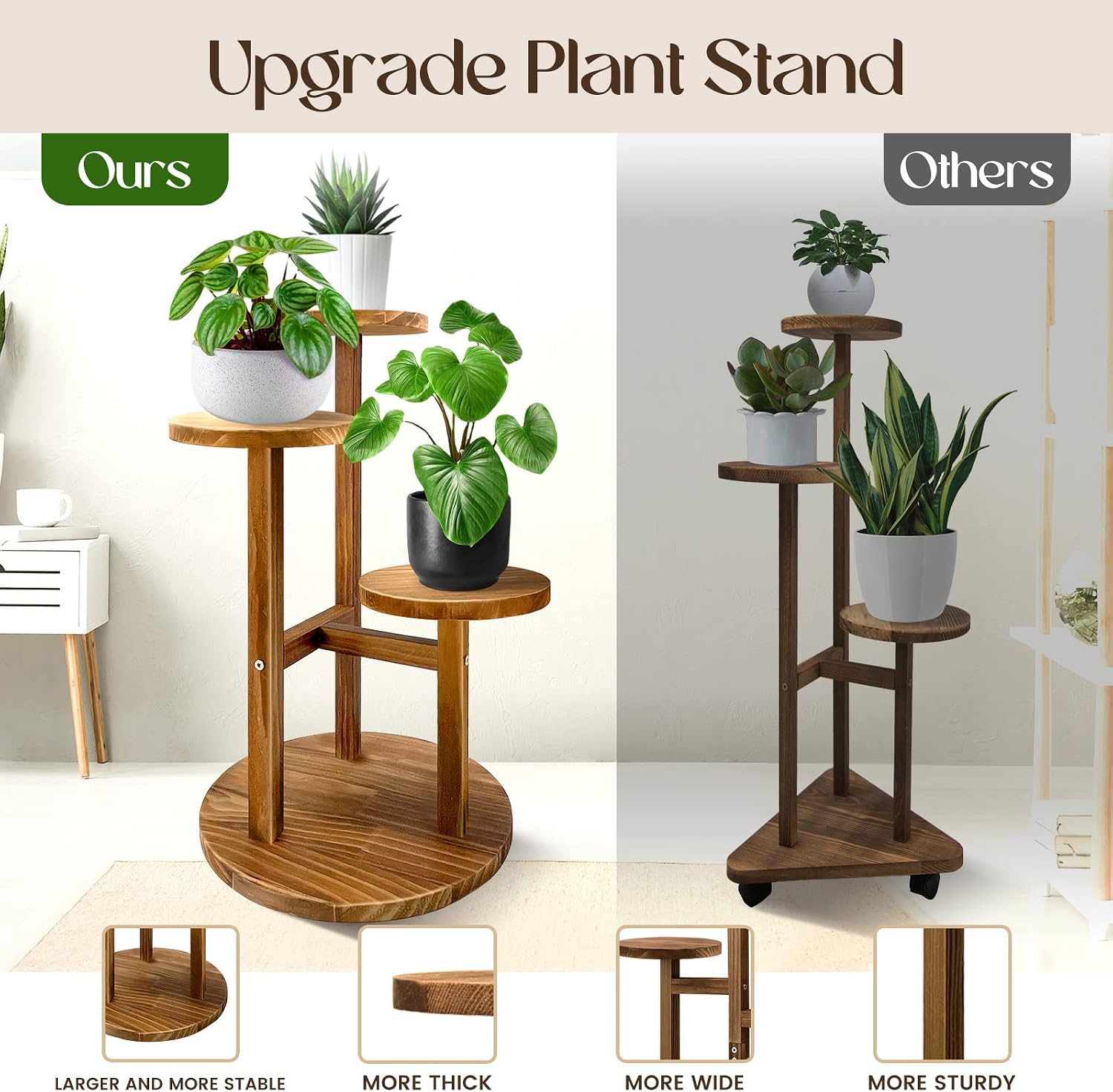 3 Tier Plant Stand Indoor | Tiered Wood Plant Stand for Indoor Plants, 21" Height Space Saving Small Corner Plant