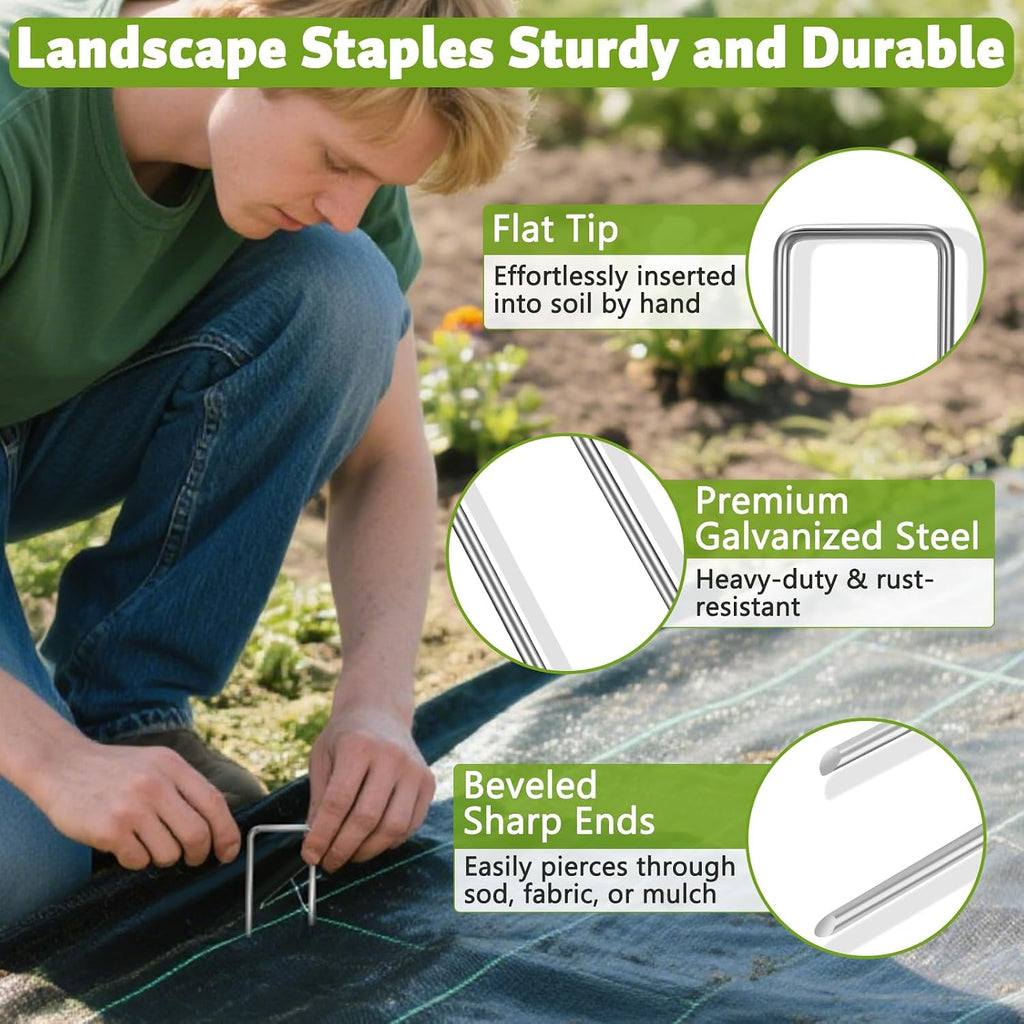 Heavy Duty 12 Inch Galvanized Landscape Staples Stakes, DUNPUTE 100 Pack 8 Gauge Garden Metal Stakes, Ideal for Weed