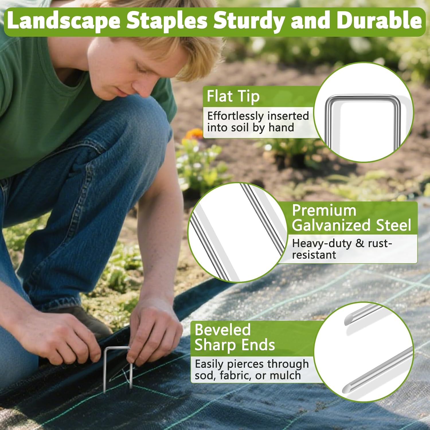 Heavy Duty 12 Inch Galvanized Landscape Staples Stakes, DUNPUTE 100 Pack 8 Gauge Garden Metal Stakes, Ideal for Weed