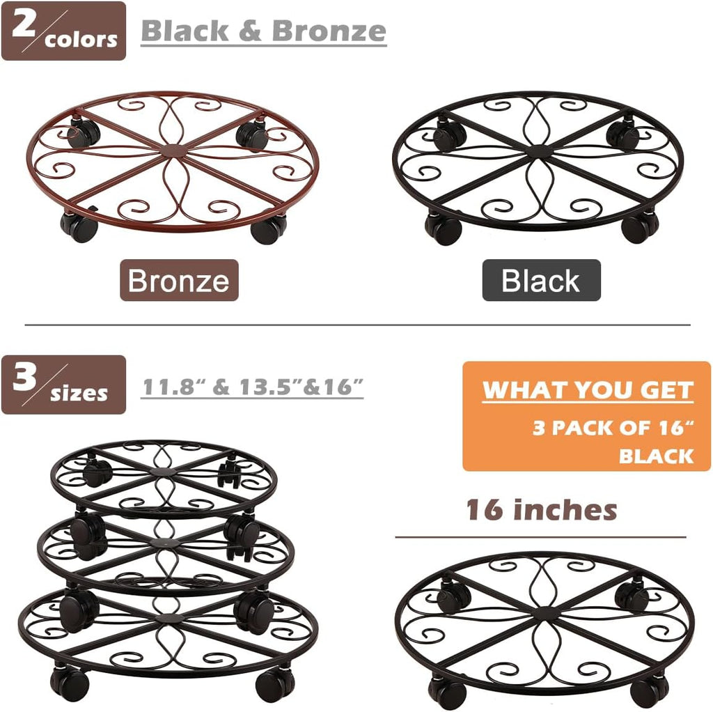 5 Packs 16” Plant Caddy with Wheels Metal Plant Stand on Wheels for Indoor and Outdoor Plants Rolling Plant Stand with