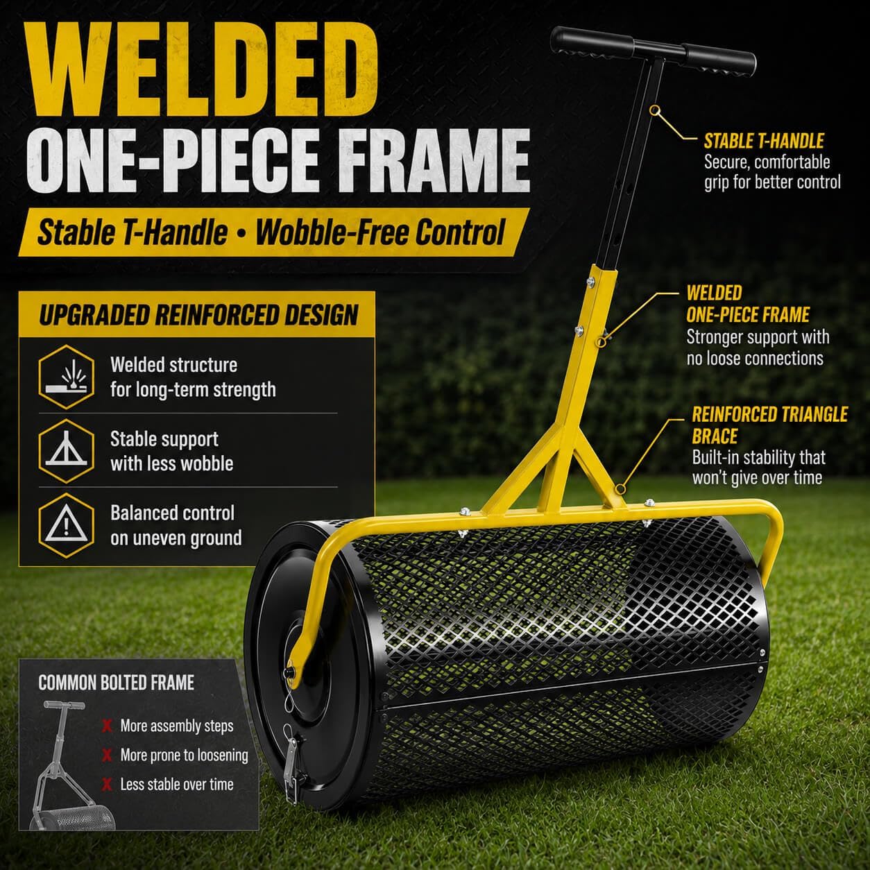 30 Inch Compost Spreader, Peat Moss & Lawn Top Dressing Spreader | 26 Gal (99L) Heavy Duty Metal Mesh Roller, Welded
