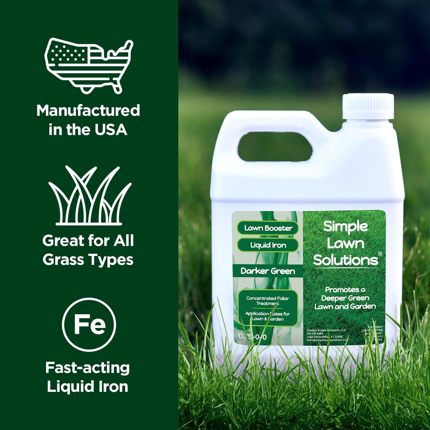 Simple Lawn Solutions - Liquid Iron Fertilizer Darker Green - Chelated Micronutrients - Concentrated Green Booster for