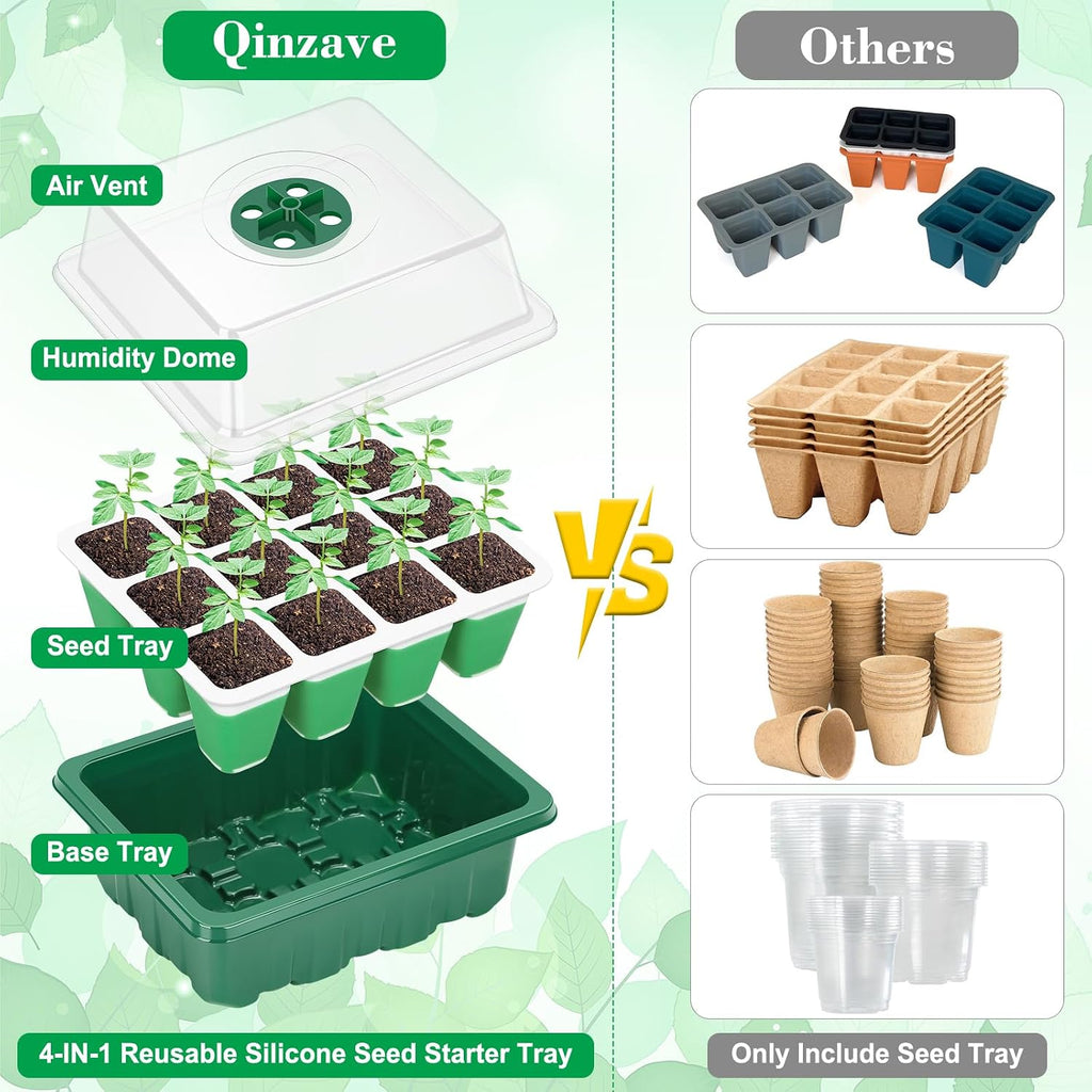 Reusable Silicone Seed Starter Tray, 60 Cells Seed Starter Kit with Humidity Adjustable Dome and Lid, Plant Germination