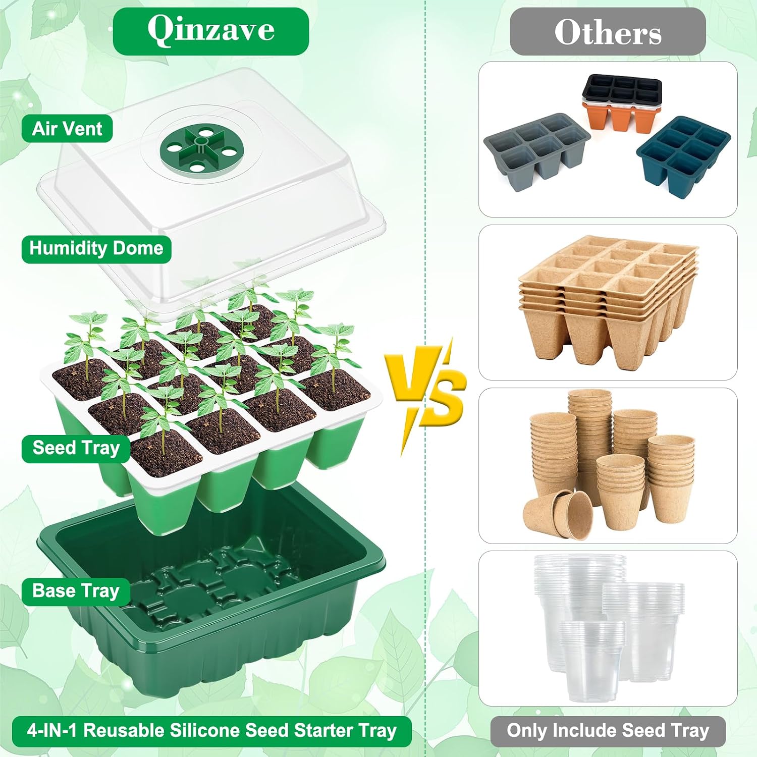 Reusable Silicone Seed Starter Tray, 60 Cells Seed Starter Kit with Humidity Adjustable Dome and Lid, Plant Germination