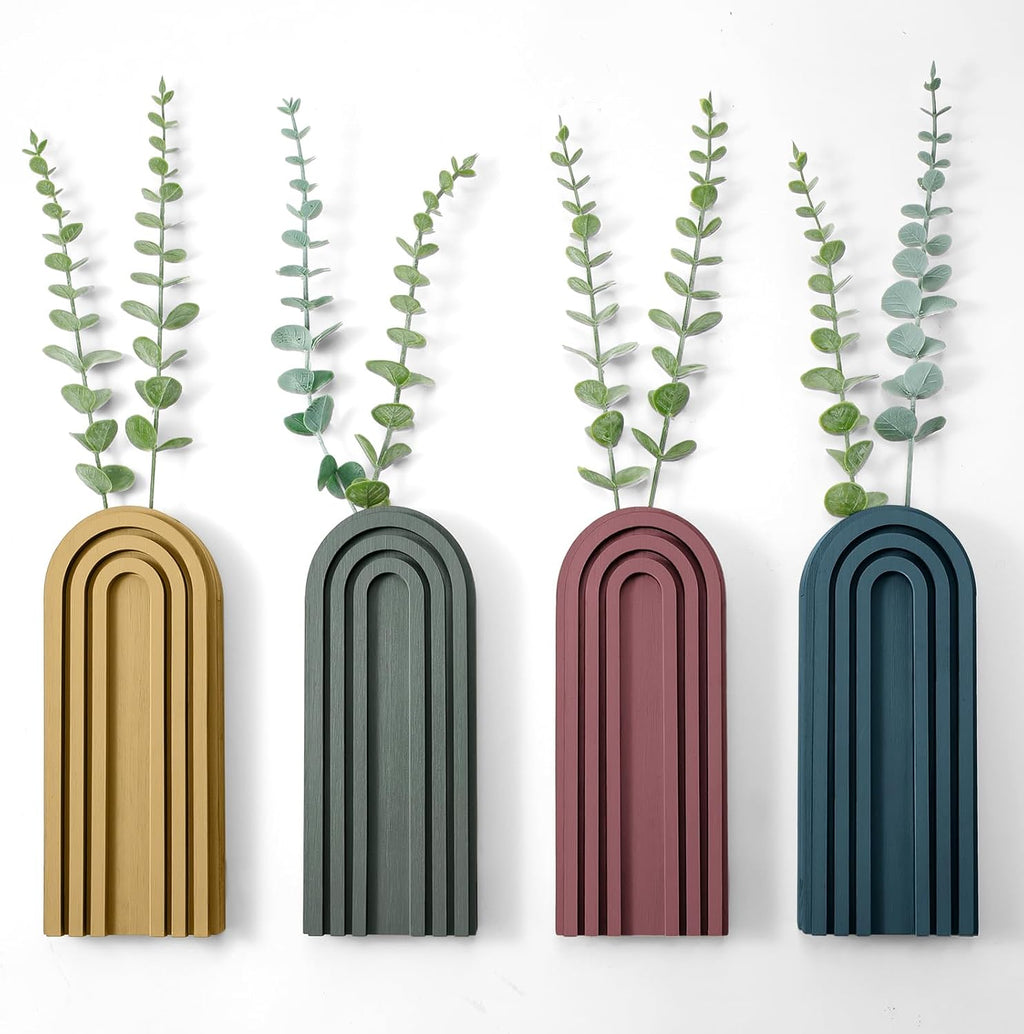 4 Pack Wood Wall Planter Indoor Wall Decor Plant Holders Boho Hanging Planter Vases for Modern Farmhouse Living Room