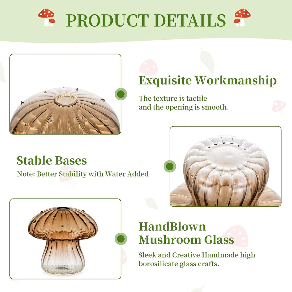 Glasseam Mushroom Glass Propagation Station, 5Pcs Amber Plant Terrarium Jar | Handmade Small Hydroponic Planters