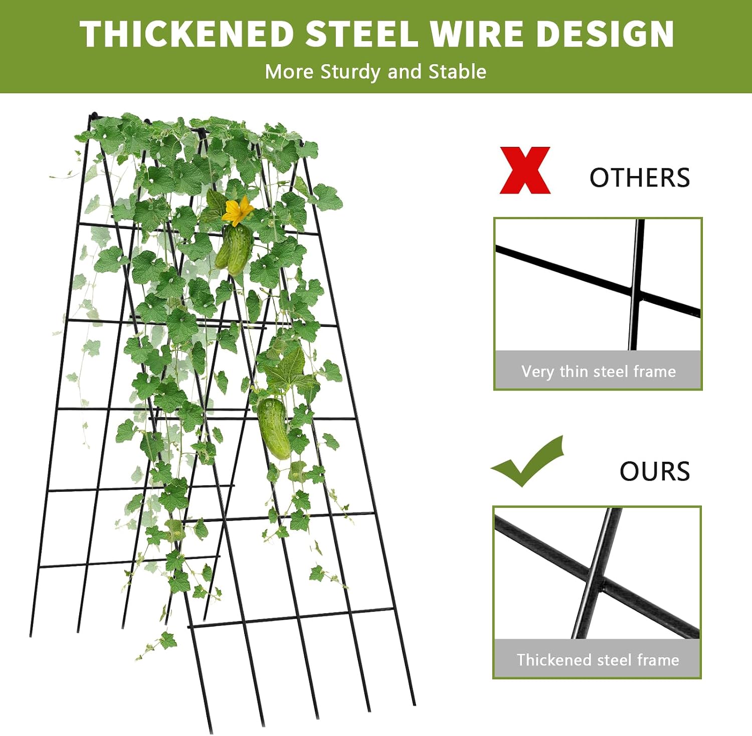 Cucumber Trellis 2 Pack,Foldable A-Frame Garden Trellis | for Raised Bed Garden Grow Support with Plant Support Clips