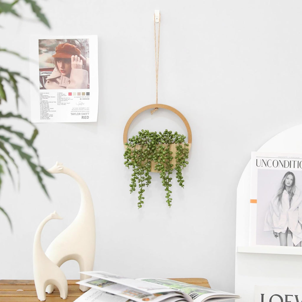 2pcs Artificial Succulents Hanging Plants 12.2'' Fake String of Pearls in Pot with 8.3'' Lanyard for Indoor Outdoor