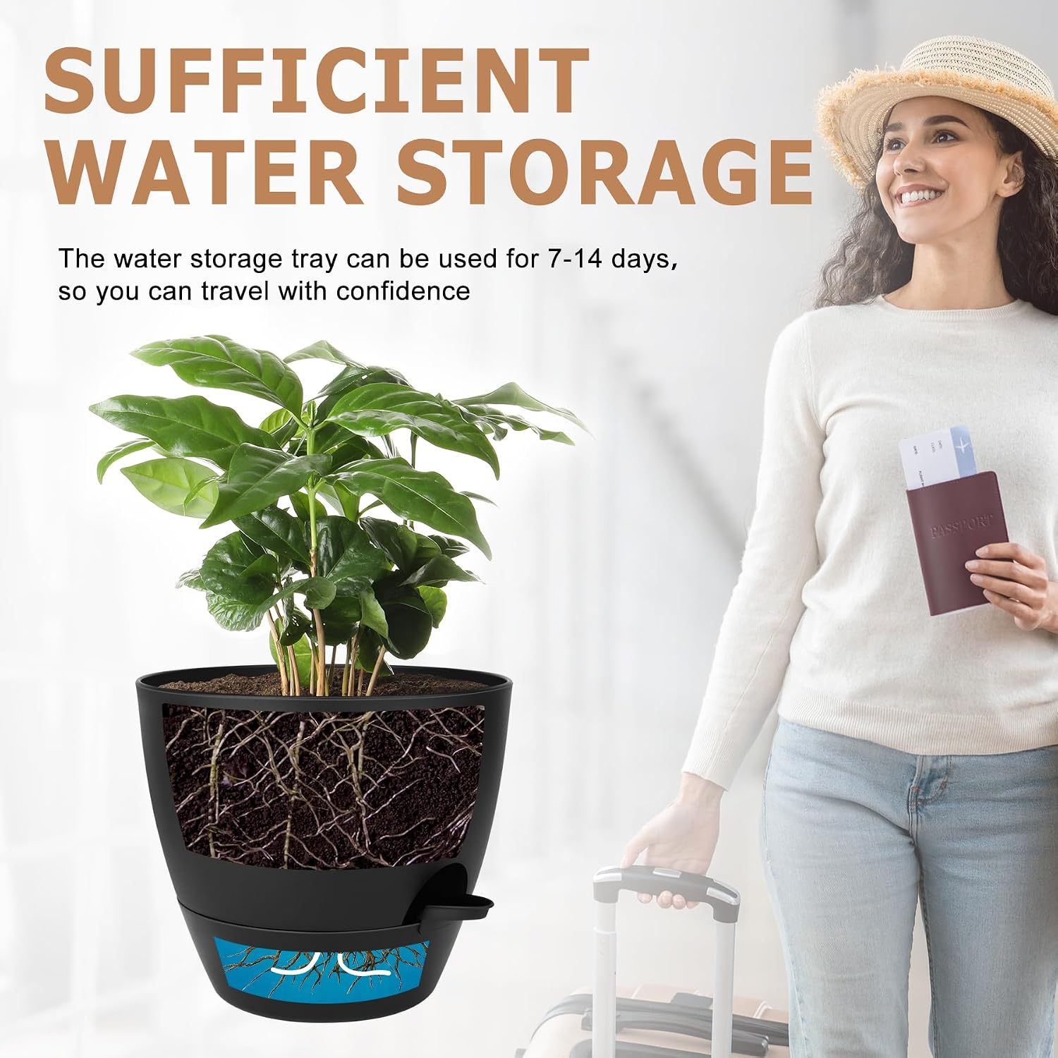QRRICA Plant Pots 10/9/8/7.5/7 Inch Self Watering Pots, Set of 5 Plastic Planters with Drainage Holes and