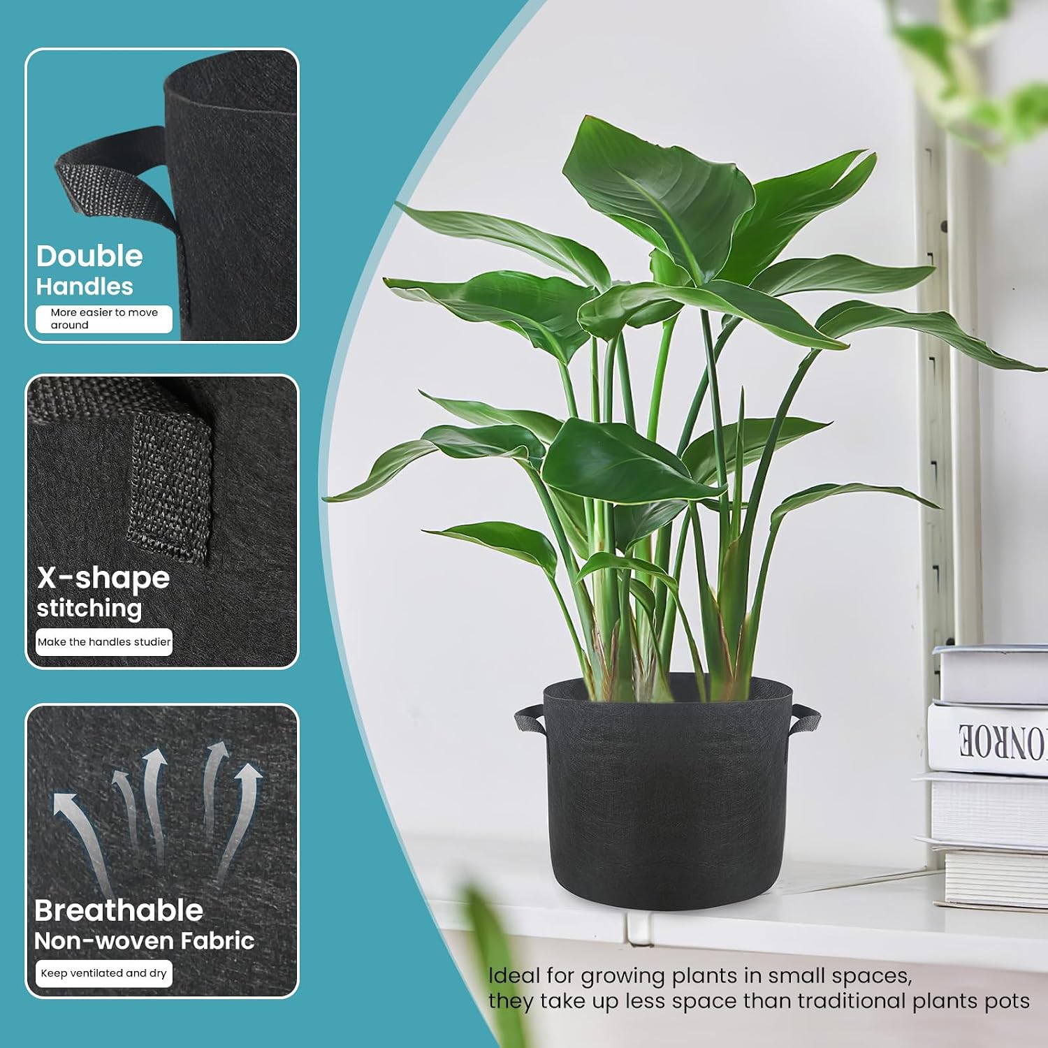 SunStream 5 Gallon Grow Bags 10 Pack | Heavy Duty 300G Thickened with Handles Nonwoven Fabric Garden Pots for Indoor
