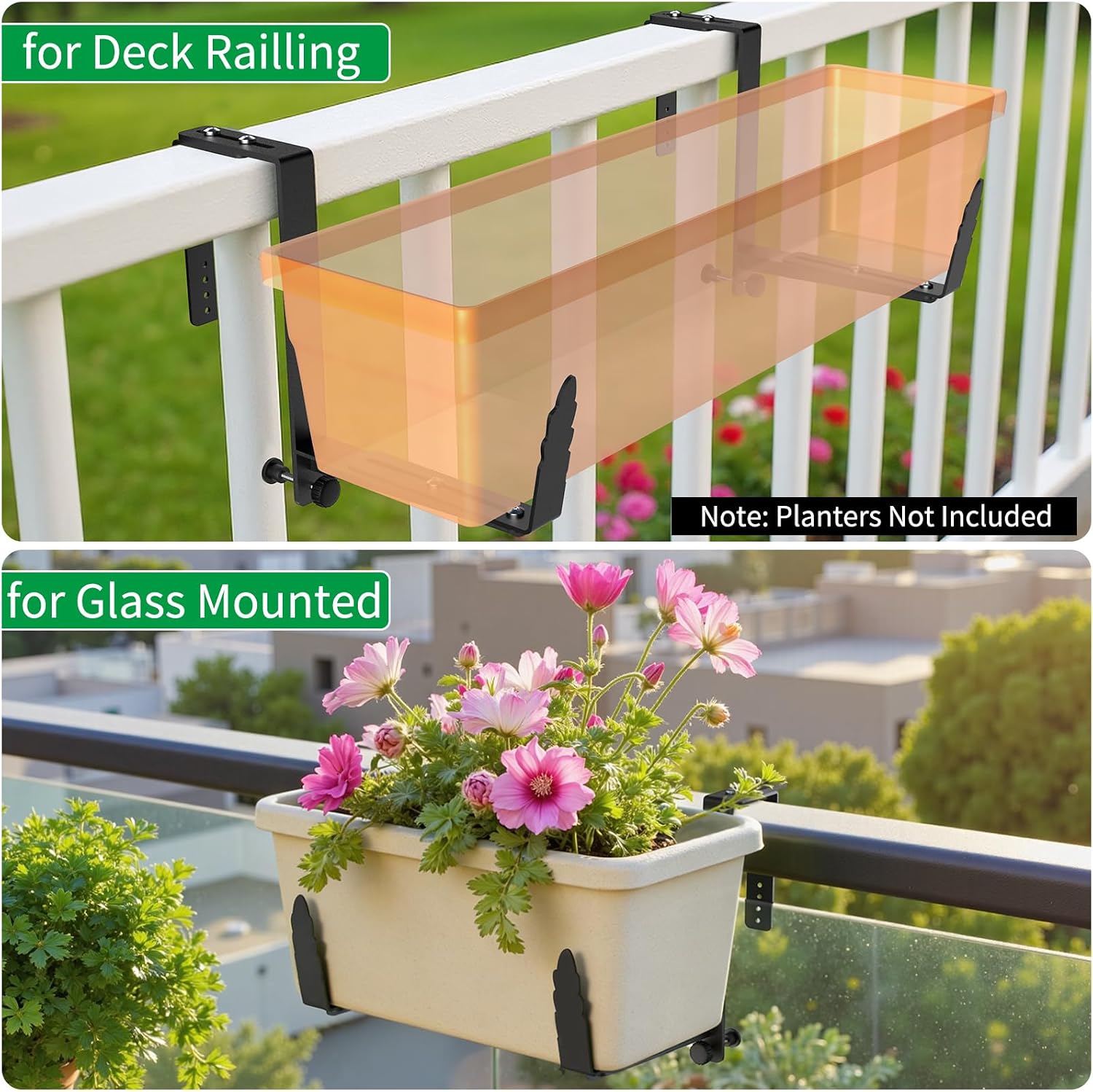 Window Box Brackets, Adjustable Planter Box Brackets, Heavy Duty Iron Flower Box Bracket for Deck Railing with Upgraded