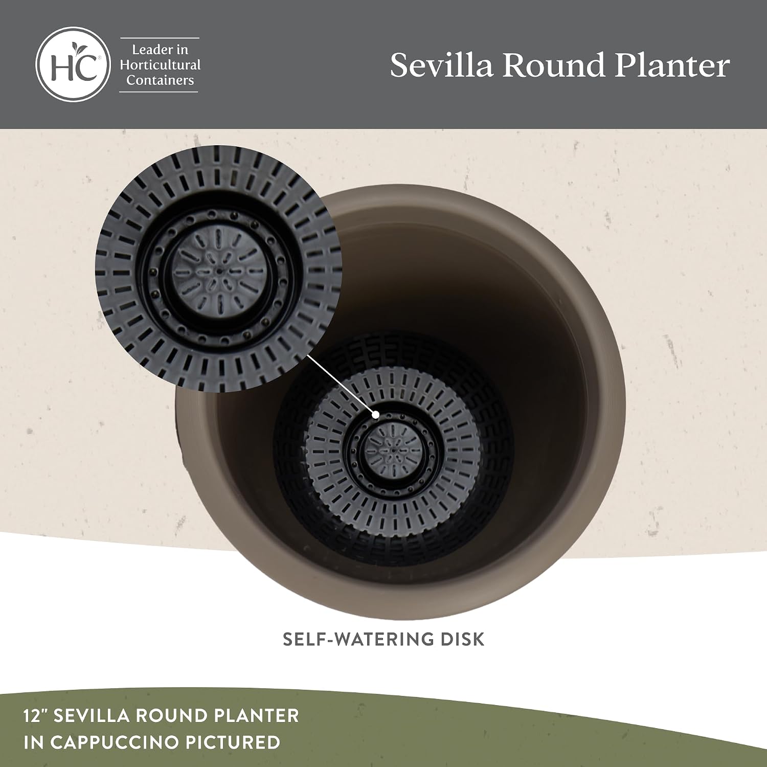 The HC Companies Sevilla Flower Planters - Durable Outdoor & Indoor Planter - Round Lightweight Self Watering Plant