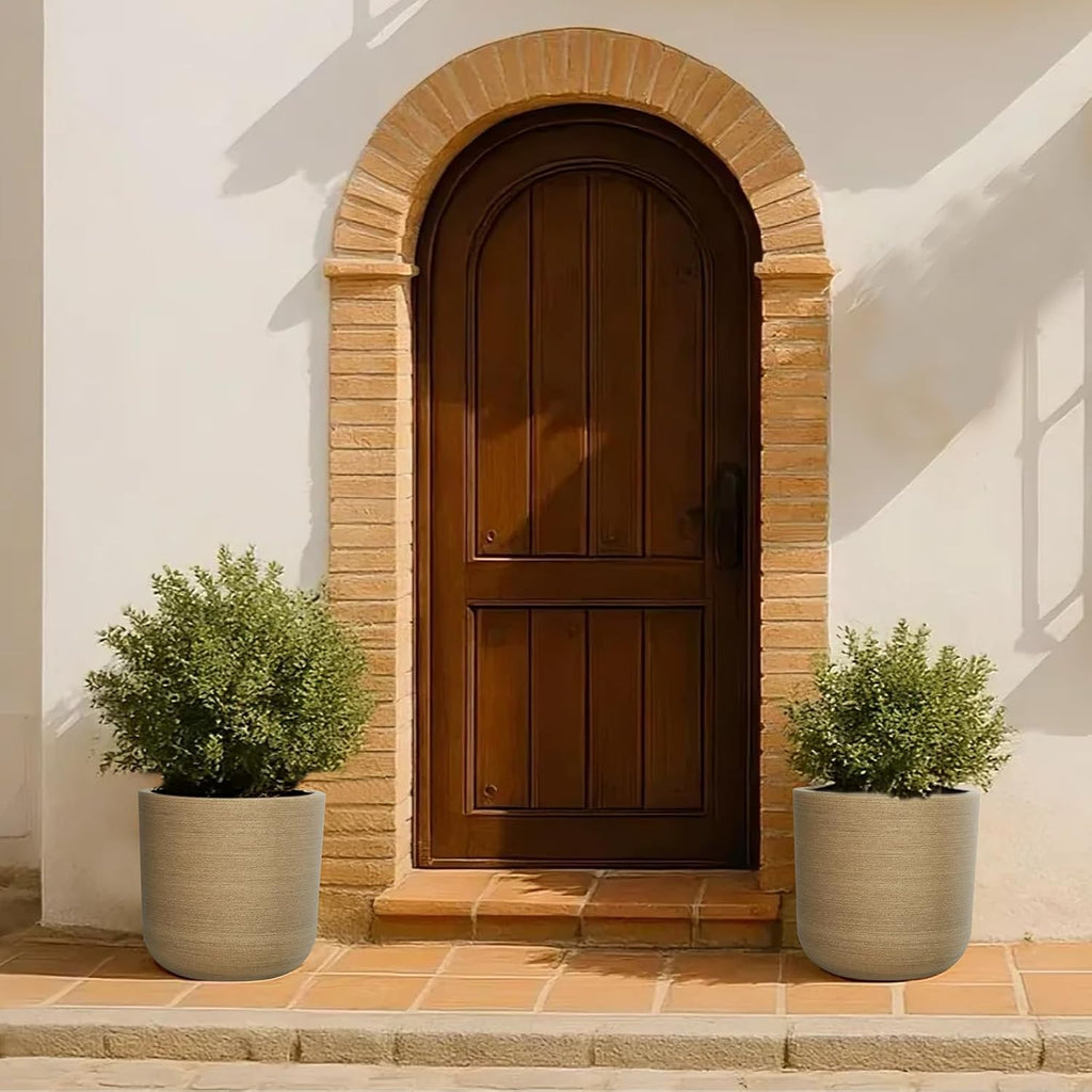 11" H Plant Pot, Resin Wood Texture with Drain Hole + Removable Stopper | UV-Resistant, Weatherproof, for Indoor