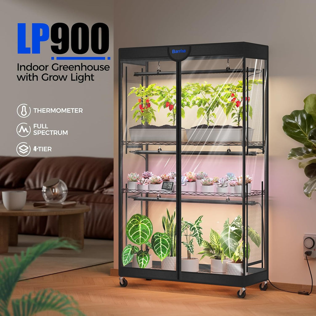 Barrina LP900 Indoor Greenhouse with 3 Full Spectrum Modes Light, 4 Tier | 135W TX-S45 3FT, DIY Height, Plant Shelf