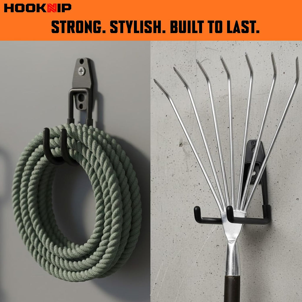 16 Pack Heavy Duty Garage Hooks, Wall Mounted Tool Hangers | PVC-coated hooks for bikes, ladders, garden tools and