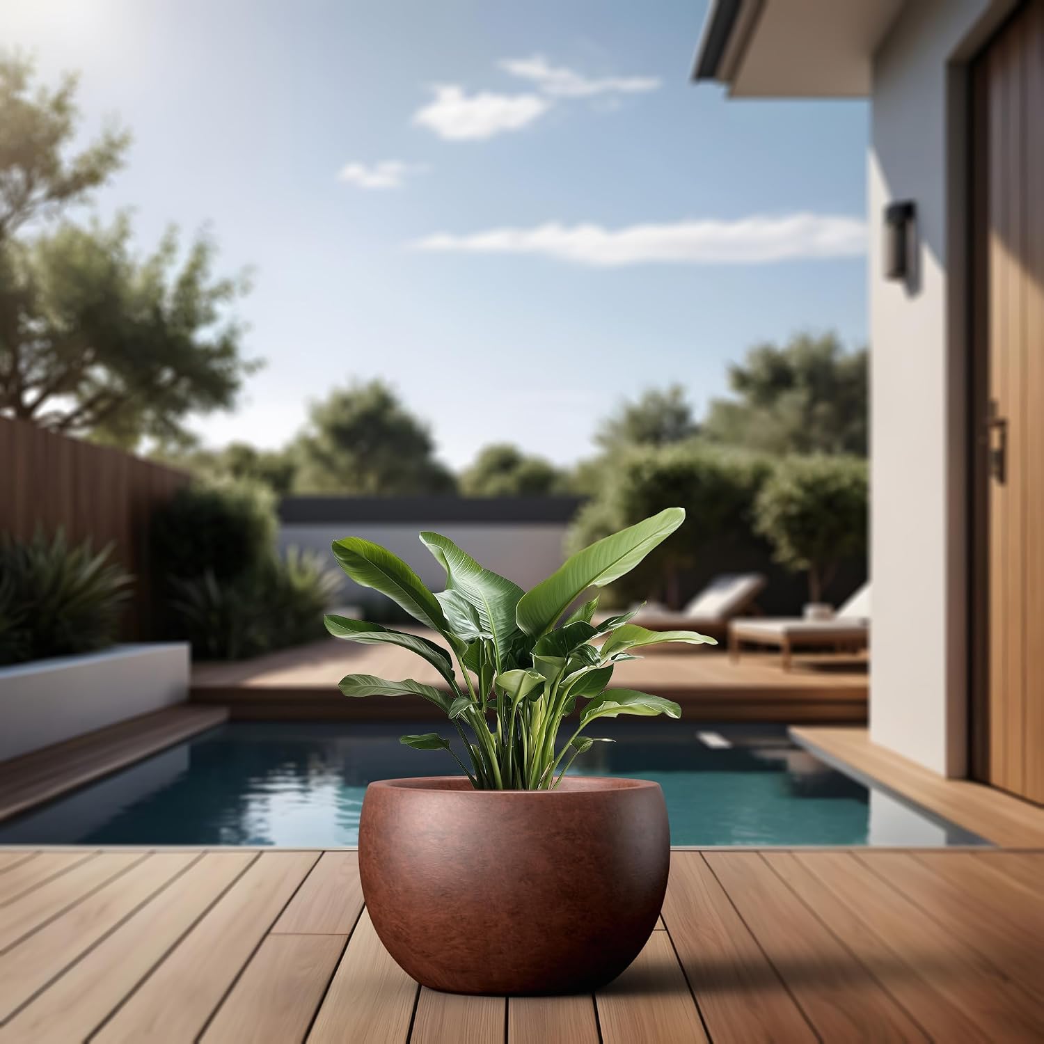 Kante Accent Round Bowl Rusty Concrete Planter 15.7" Dia, Outdoor | Rubber Plug for Indoor, Drainage for Garden
