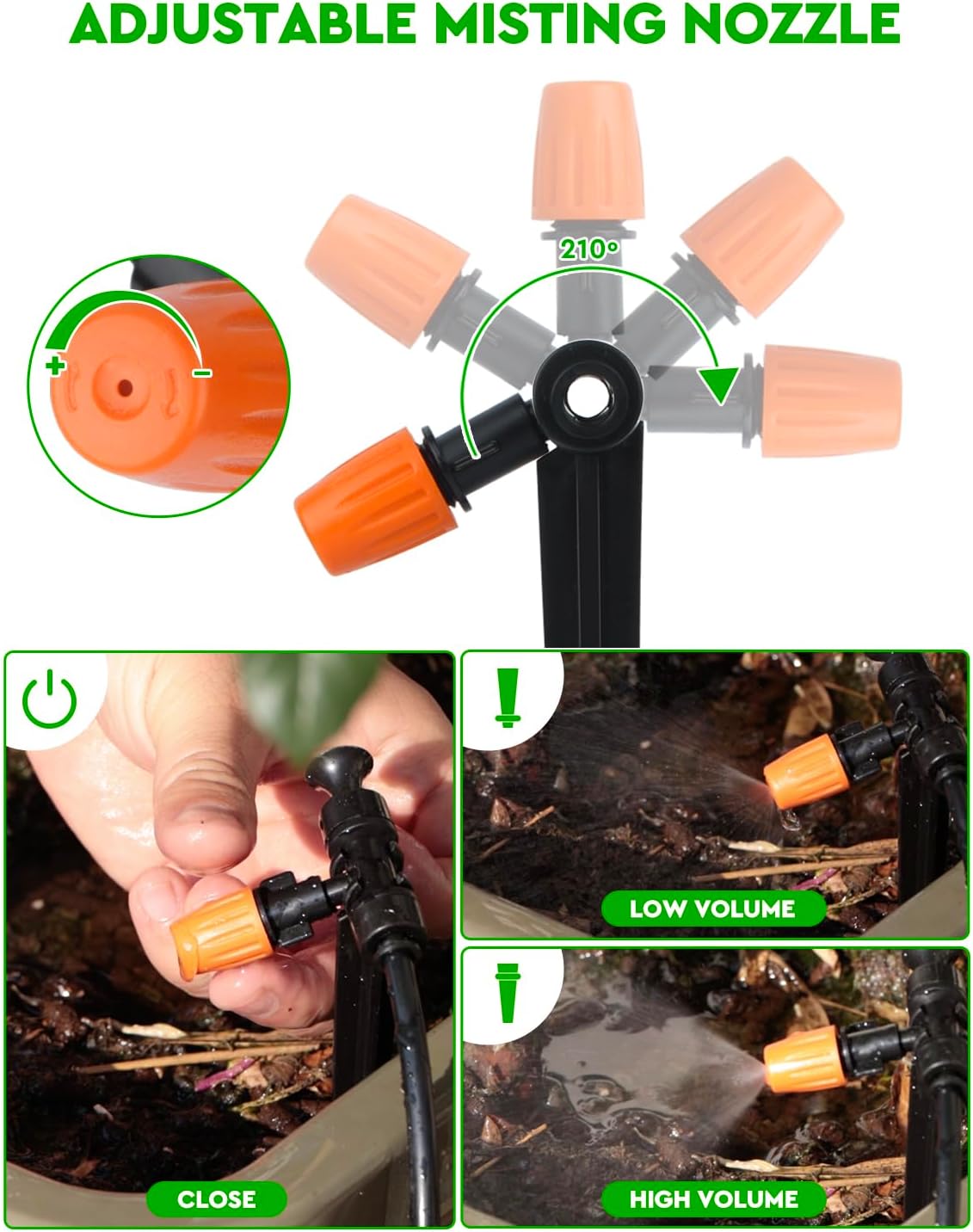 Drip Irrigation System, 40FT 1/2" Mainline & 100FT 1/4" Tubing, with Adjustable Drip Emitters Misting Sprinkler
