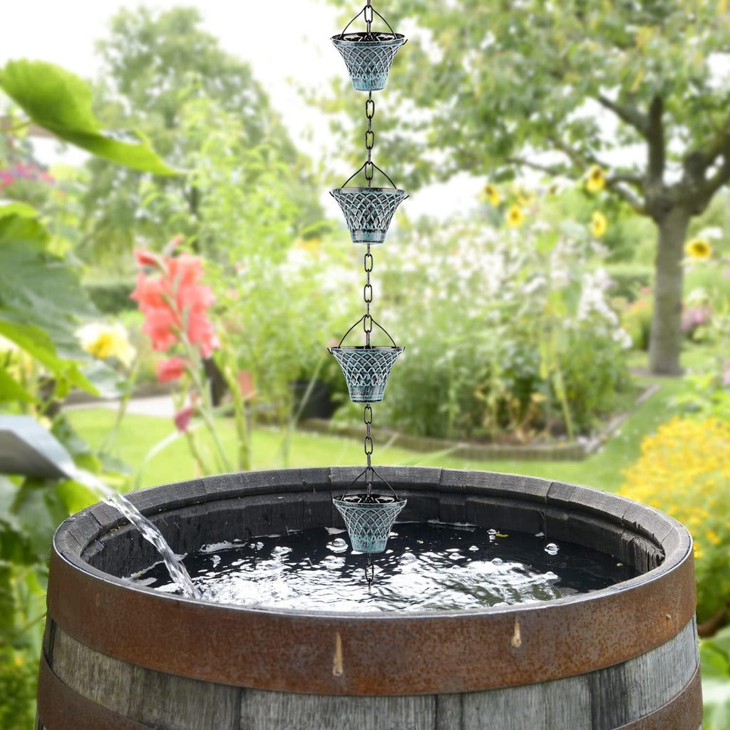 Tfro & Cile Rain Chain Gutter Downspout Catcher Outside Water Diverter Decorative Garden Rain Cups Chime Home Decor - 8