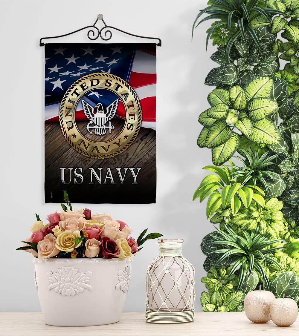 US Navy Garden Flag - Set Wall Hanger Armed Forces USN Seabee United State American Military Veteran Retire Official