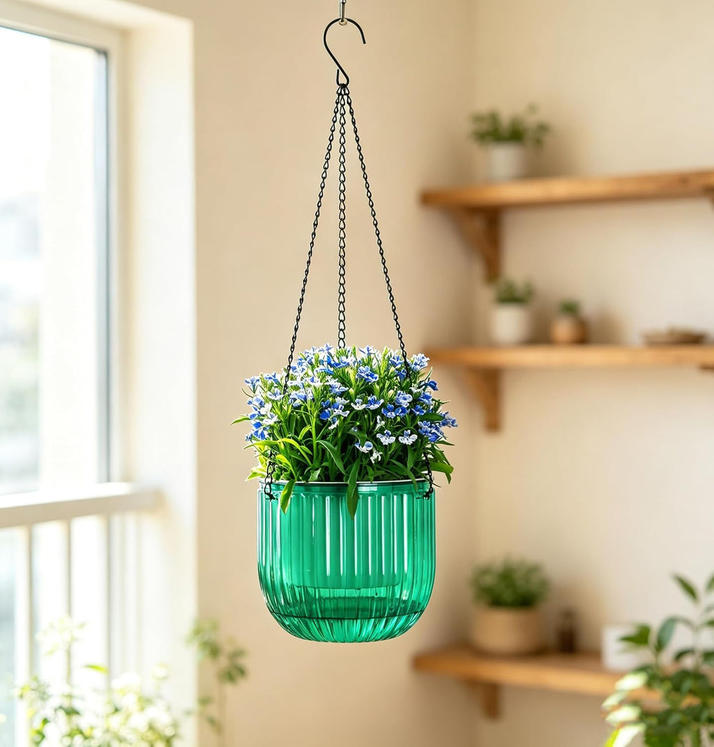 Melphoe Self Watering Hanging Planters Indoor Flower Pots, (6.5’’+6.5’’+5.3''+5.3'' 4Pack) - Outdoor Hanging Plant Pot