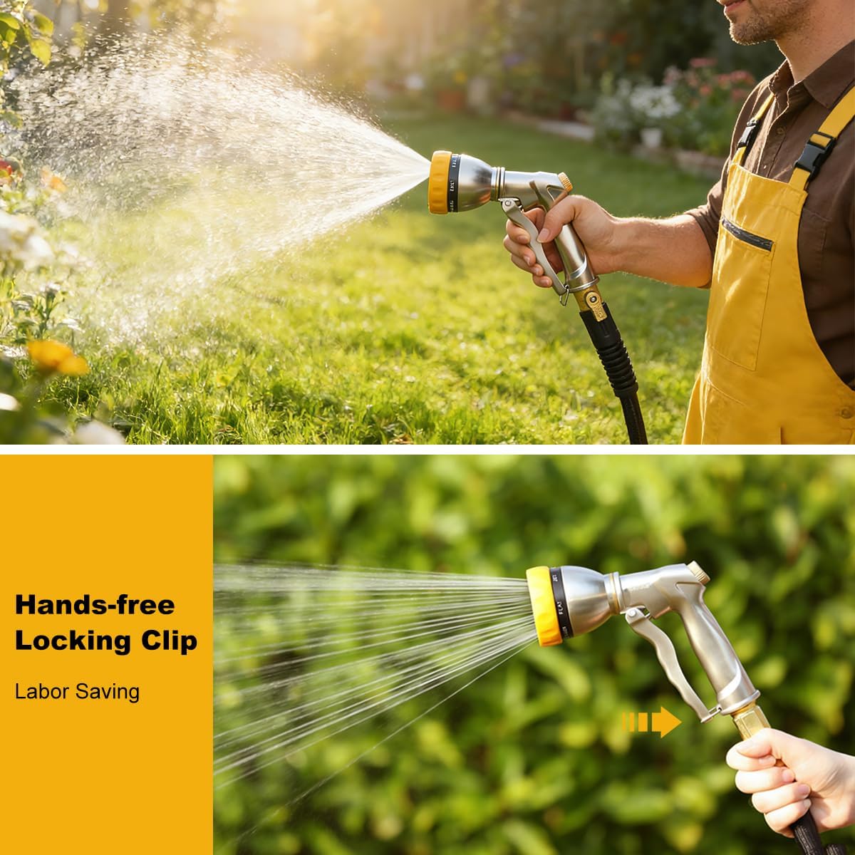 FANHAO Heavy Duty Metal Garden Hose Nozzle, High Pressure Sprayer Leakproof | 7 Adjustable Spray Patterns, Rustproof