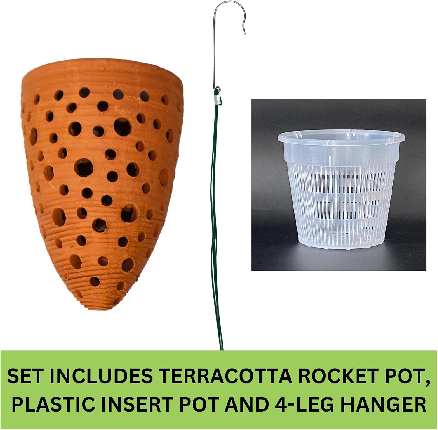 Terracotta Rocket Shaped Orchid Pot with Holes for Small Plants, Hanging Clay Orchid Planters for Outdoors