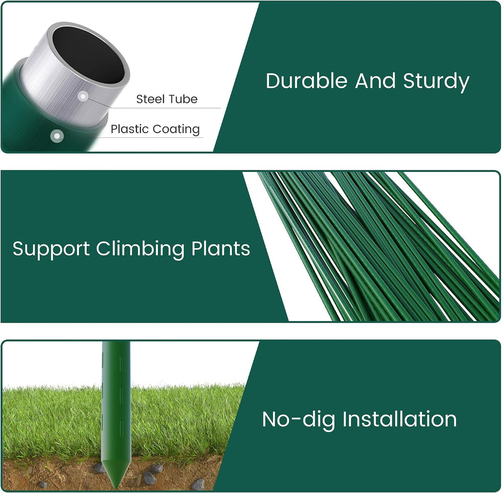 PROWORX 36 Inch 3 Ft Plant Support Garden Stakes 25 PCS, Sturdy Steel Plastic Coated Sticks for Outdoor Growing
