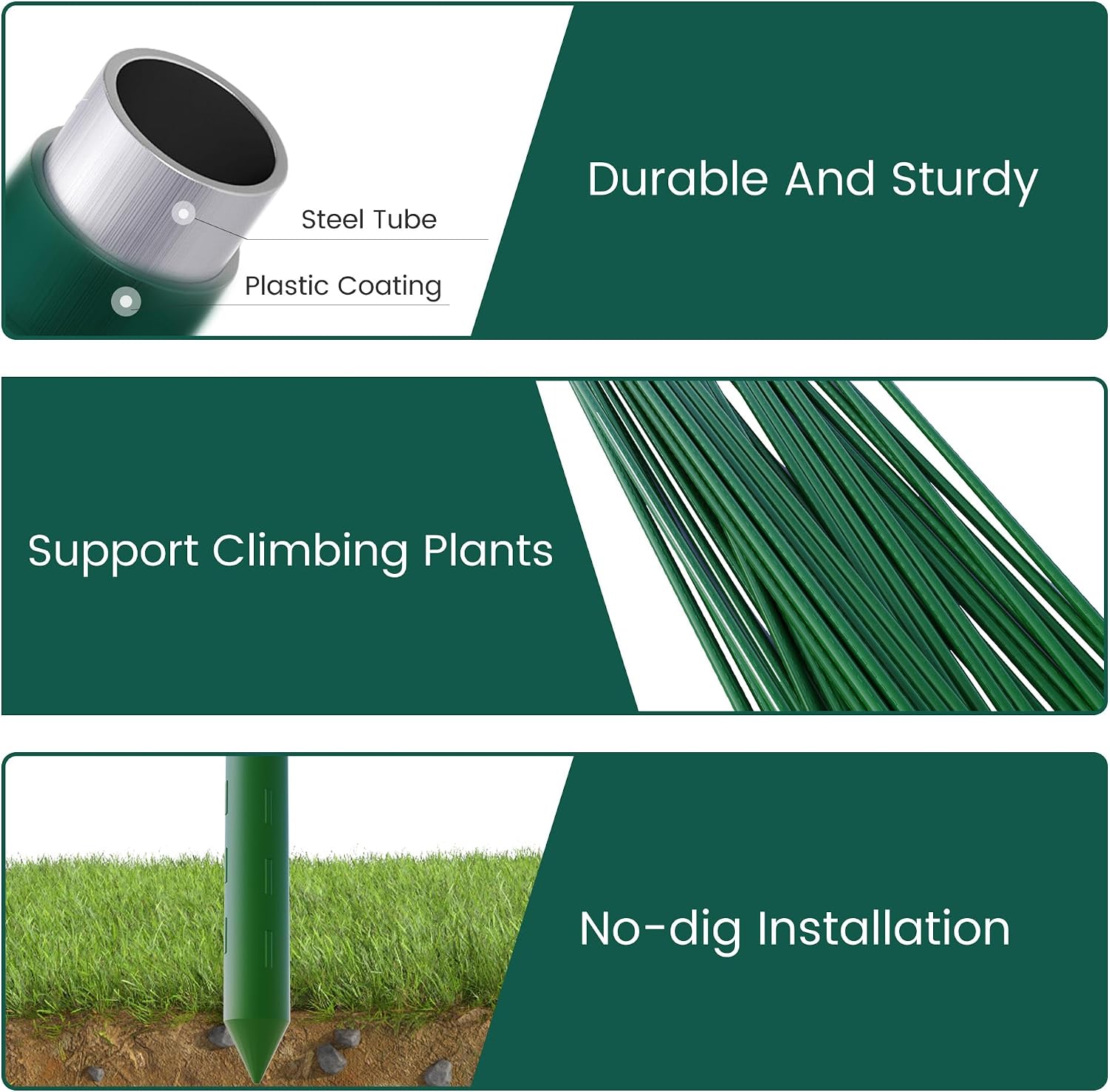 PROWORX 36 Inch 3 Ft Plant Support Garden Stakes 25 PCS, Sturdy Steel Plastic Coated Sticks for Outdoor Growing