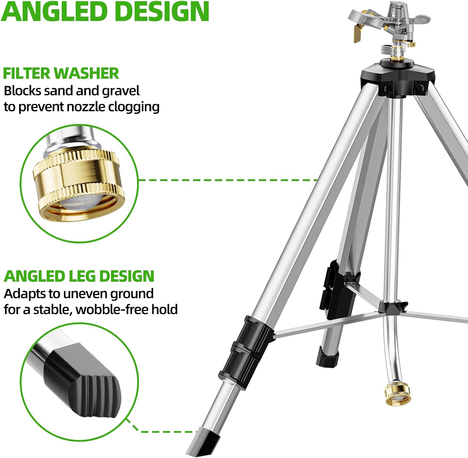 SPECILITE Brass Impact Tripod Sprinkler for Yard Lawn Garden Irrigation | Heavy Duty Metal Telescoping, Pulsating, 360°