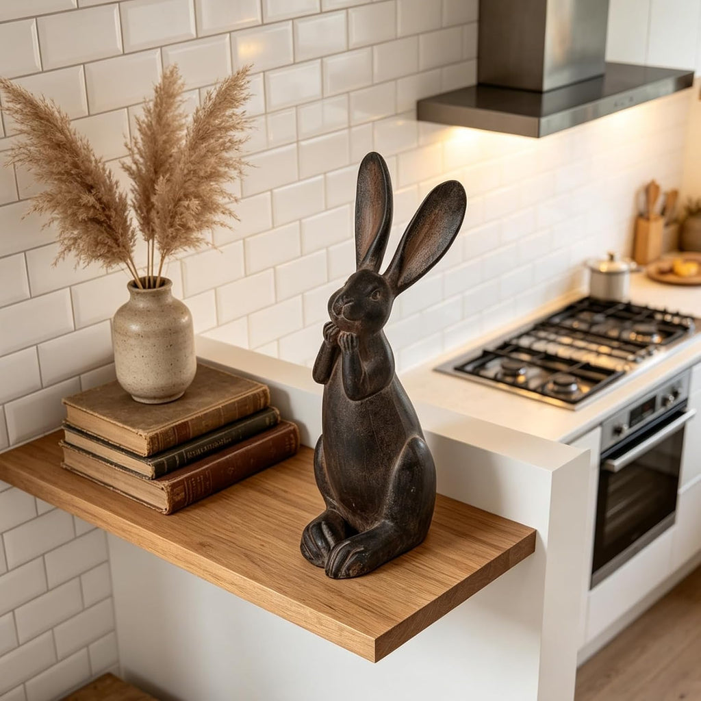 DiliComing Bunny Garden Decor 11 Inch Brown Resin Rabbit Outdoor Statue | Animals Yard Decorations, Cute Cheeky Bunny