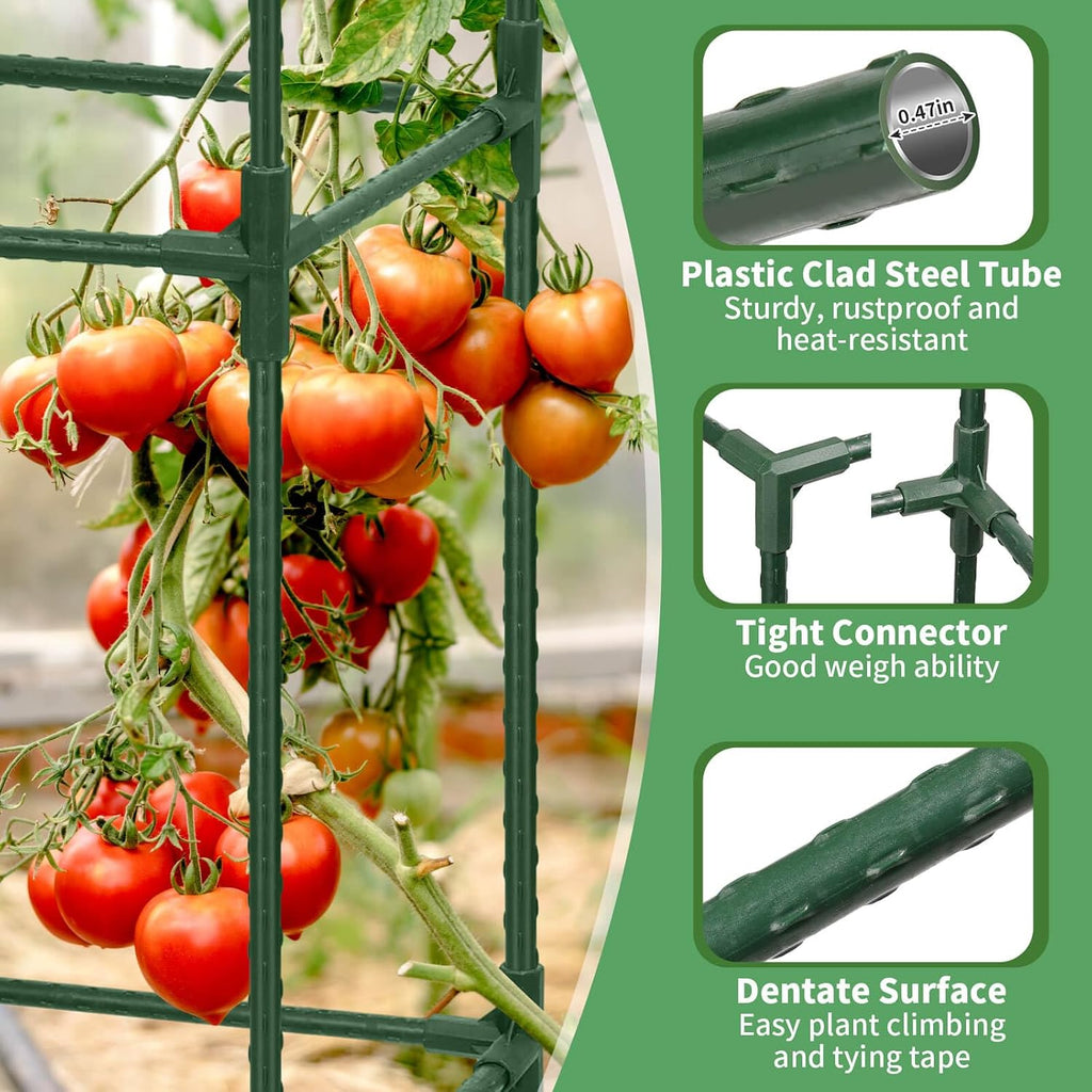 ROADPLUM 3 Pack 48" Tomato Cage for Garden, Heavy Duty Adjustable Plastic Coated Steel Pipe Tomato Stakes Trellis Plant