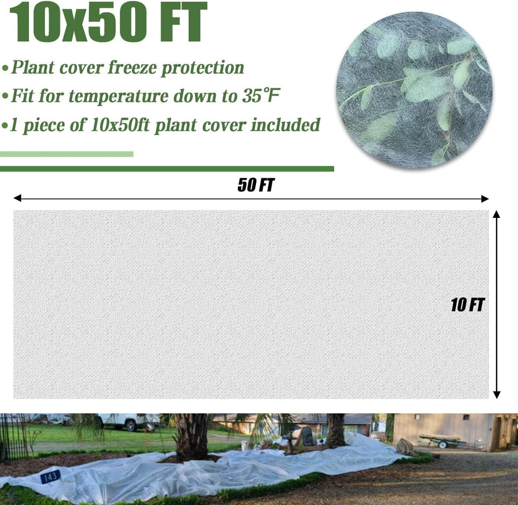 Plant Covers Freeze Protection 10 x 50 FT,0.9oz/yd² Frost Cloth | Floating Row Cover Plant Blankets for Garden Clod