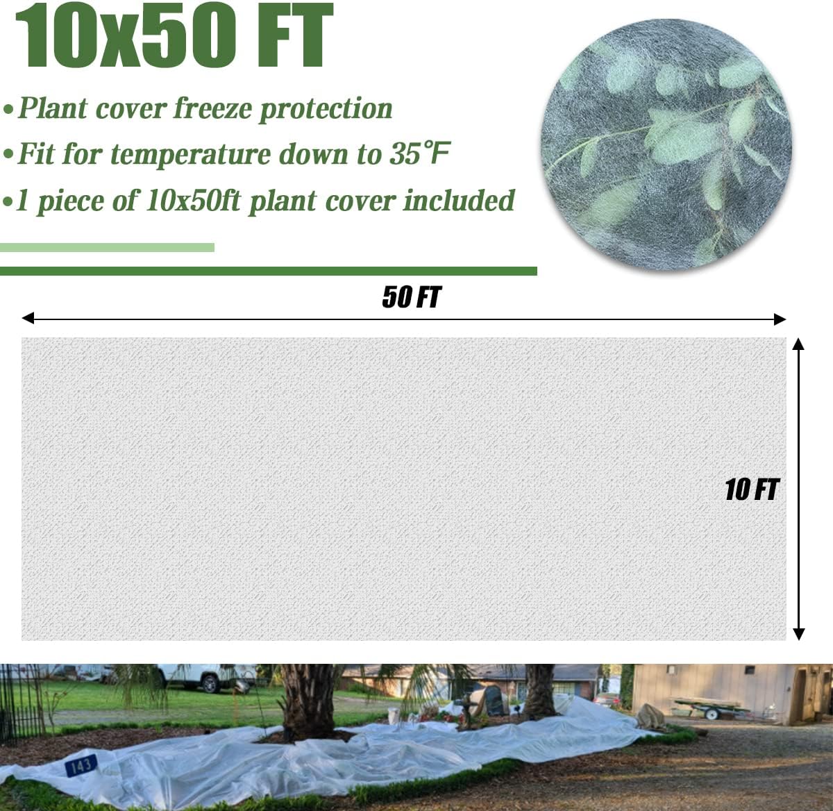 Plant Covers Freeze Protection 10 x 50 FT,0.9oz/yd² Frost Cloth | Floating Row Cover Plant Blankets for Garden Clod