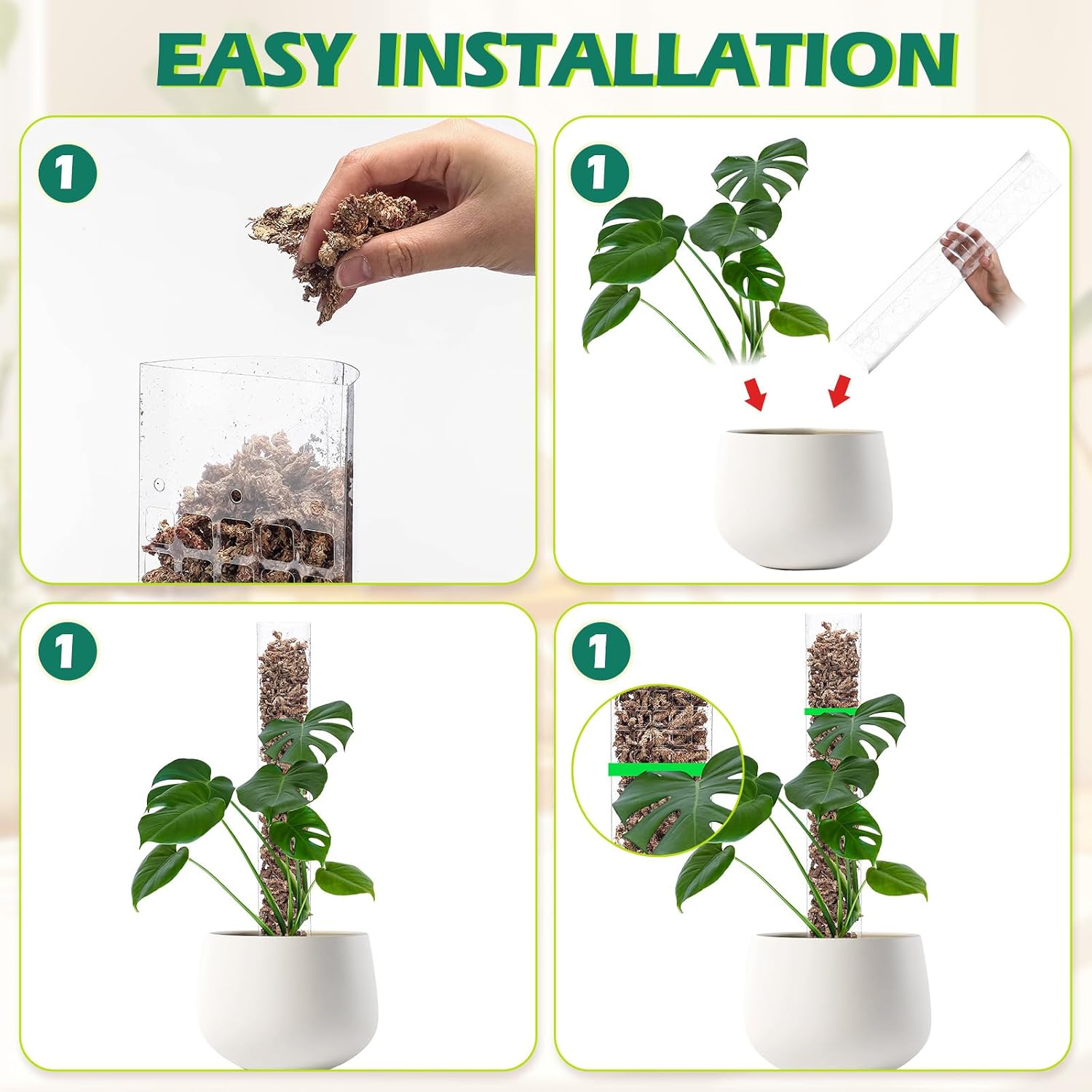 10 Pieces Plastic Moss Pole for Monstera Including 4 Pcs 24 Inch Clear Plant Poles for Indoor Climbing and 6 Pcs 15
