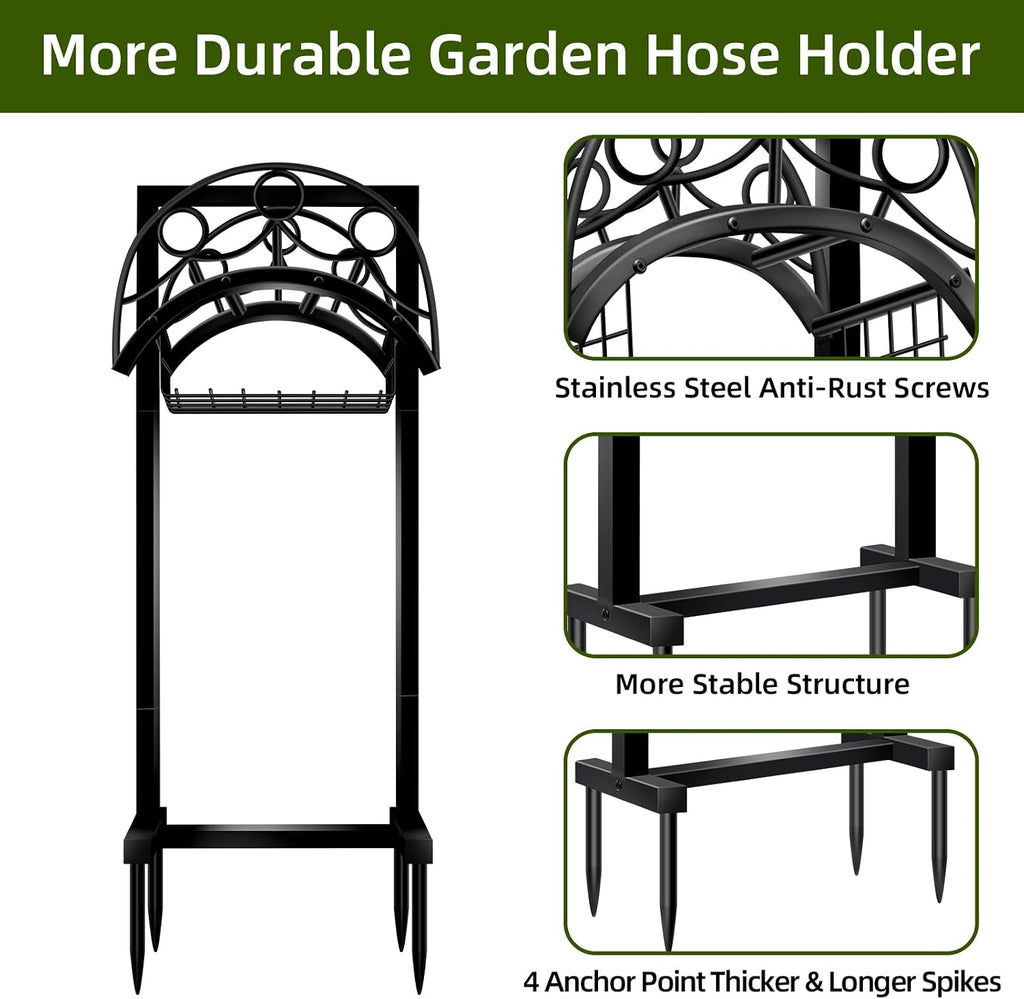 Garden Hose Holder – Detachable Water Hose Holders Stand, Holds 160-Feet Hose, Freestanding Metal Hose Storage Hanger