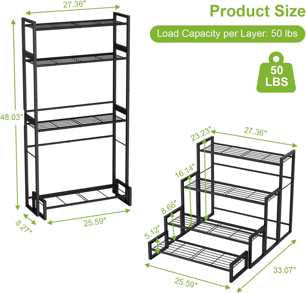 VyGrow Plant Stand, 4 Tier Stackable Tiered Plant Stand, Scalable Heavy Duty Tall Plant Shelf for Indoor Outdoor