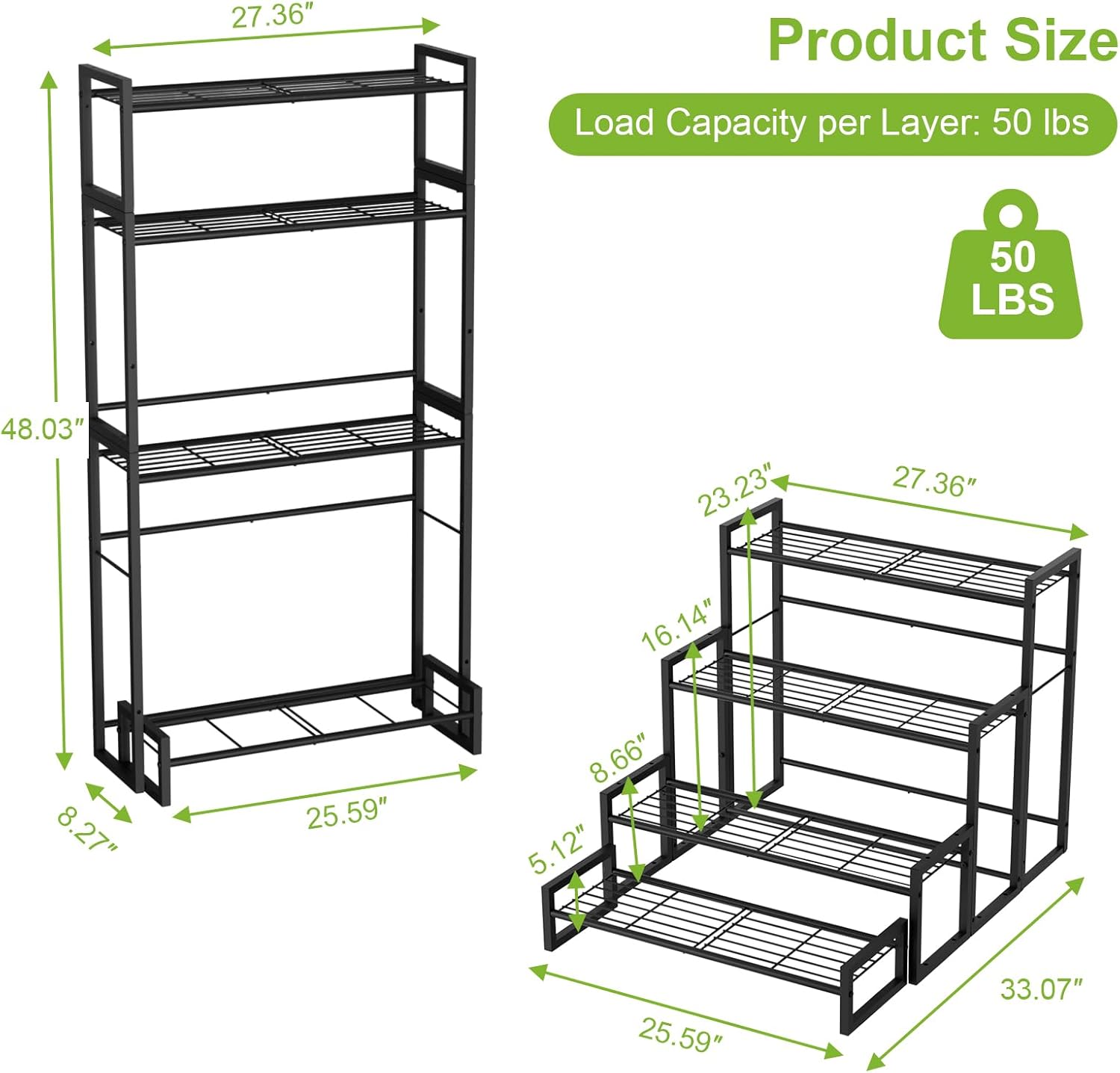 VyGrow Plant Stand, 4 Tier Stackable Tiered Plant Stand, Scalable Heavy Duty Tall Plant Shelf for Indoor Outdoor