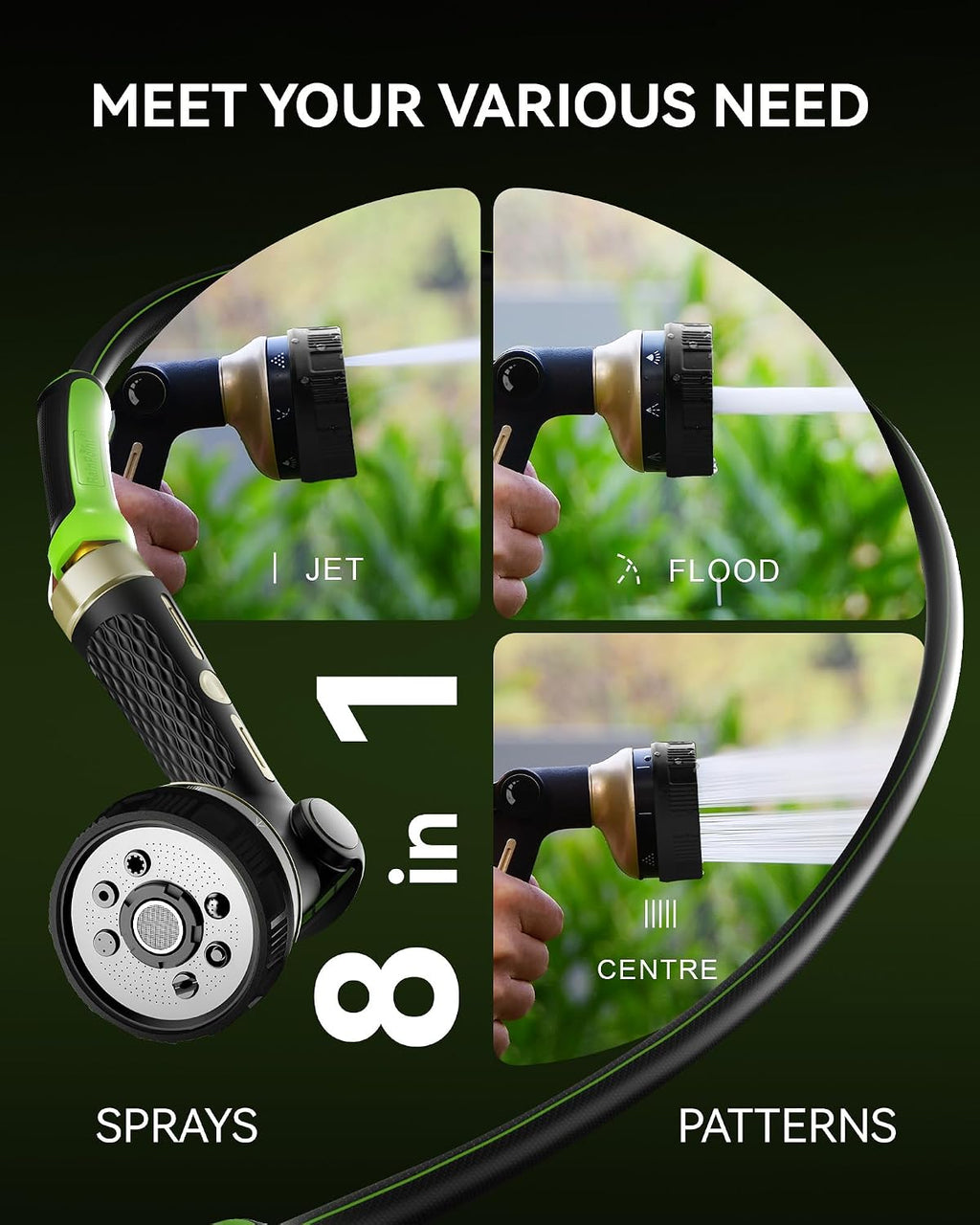RAINPOINT Hose Sprayer Nozzle Heavy Duty - 8 Spray Patterns Garden Hose Nozzle with Adjustable Flow Control for