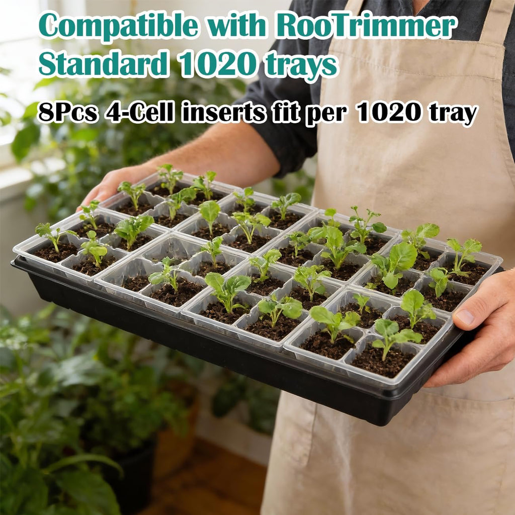 RooTrimmer 5 Pack Heavy Duty 1020 Trays and 40 Pack Clear 4 Cell Seed Starter Trays with Large Drainage Holes, Easy