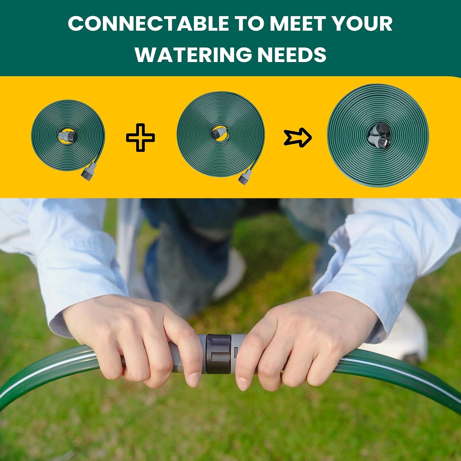 Sprinkler Soaker Hose 50ft for Garden Lawn, Watering Pipe with Holes, High-Efficiency Water-Saving Garden Irrigation