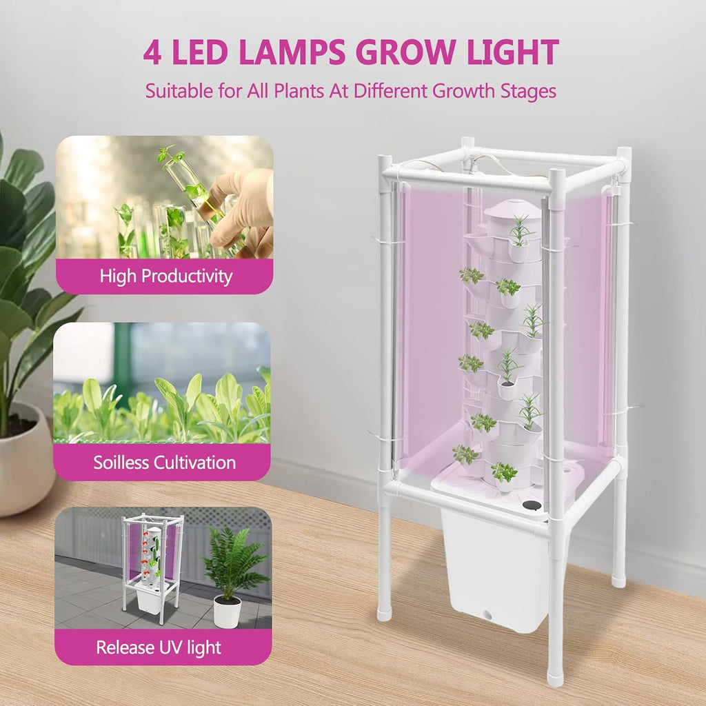Hydroponic Growing System, Planter Germination Tower with Pump, 30 Pods Indoor Gardening Vertical Garden Planter Indoor