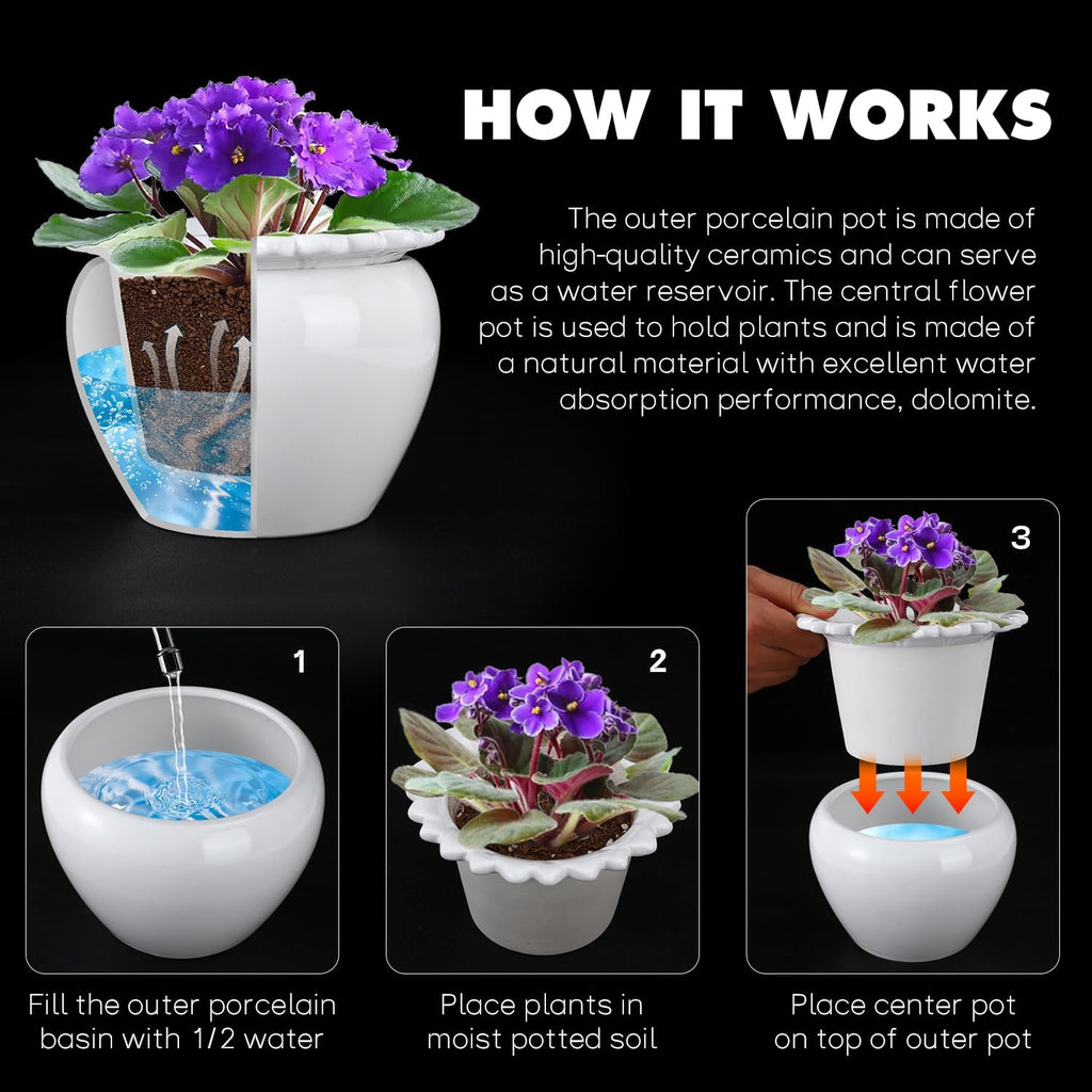 African Violet Flower Pot Ceramic Self Watering Flower Pot 6.5 * 4.6 * 4 inch Simple Plant Self Watering Pot Indoor