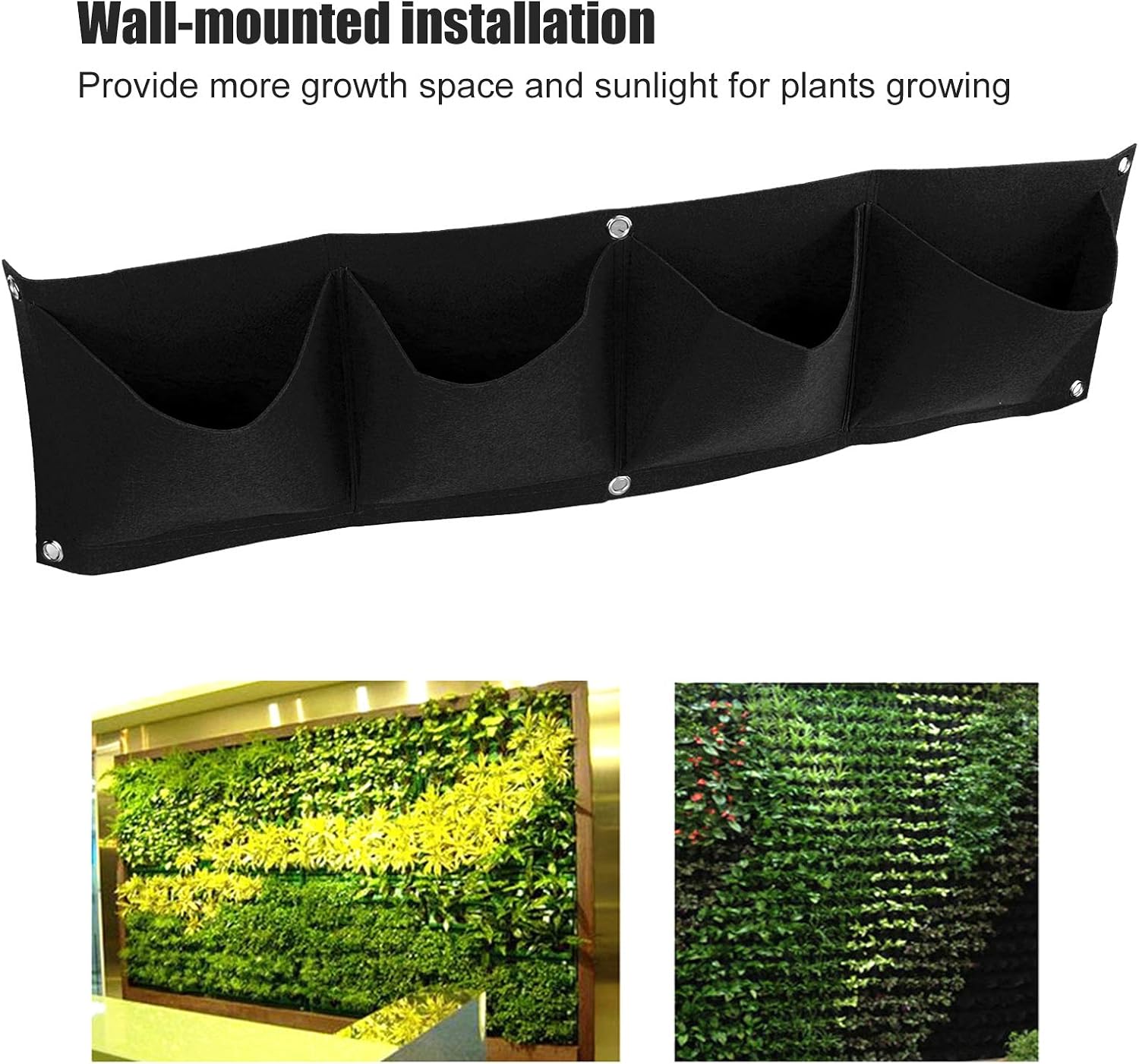 4Pcs 4 Pocket Felt Vertical Wall Garden Planter Plant Grow Bag Reusable Wall Mounted Planting Growing Bag for Flower