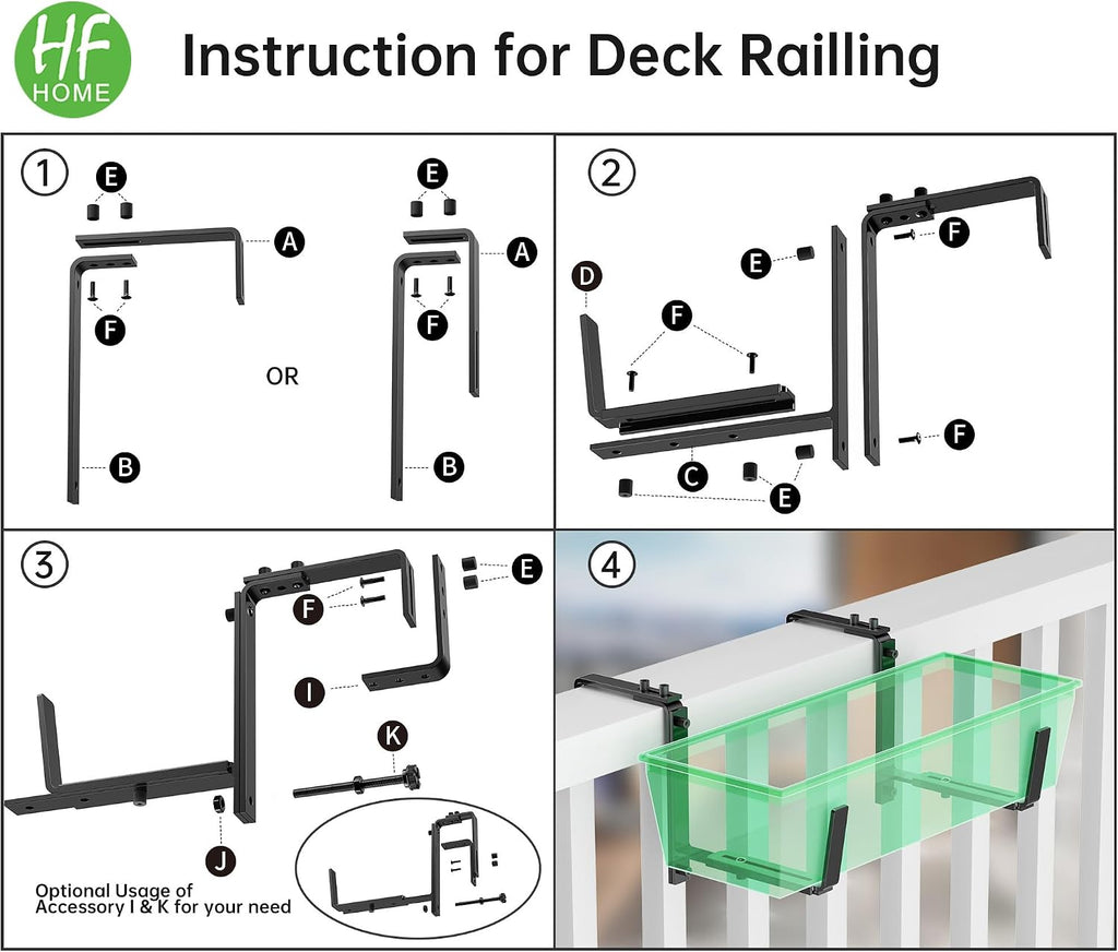 HFHOME 6PCS Adjustable Planter Box Brackets, Brackets for Window Boxes Planters Hanging Flower Box Holders, Wall Mount