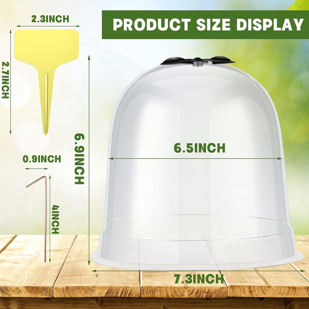 20 Pack Garden Cloches for Plants Clear Bell Covers 7.3x6.7 Inch | with 60 Pegs 20 Labels, Freeze Protection Humidity