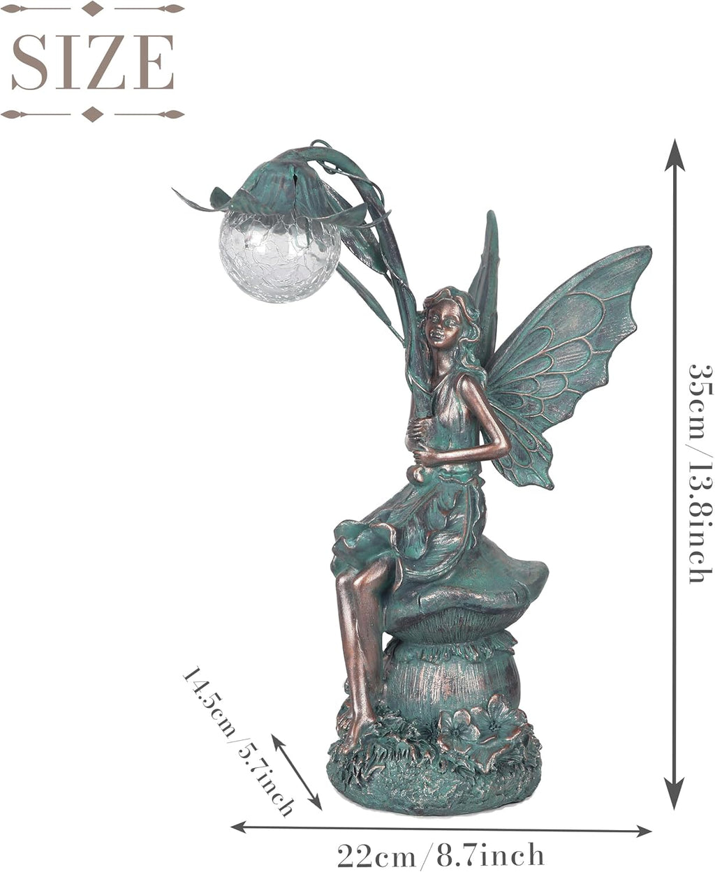 TERESA'S COLLECTIONS Garden Statues Fairy Sculptures & Statues, Outdoor Solar Light Garden Decor Resin Patina Bronze